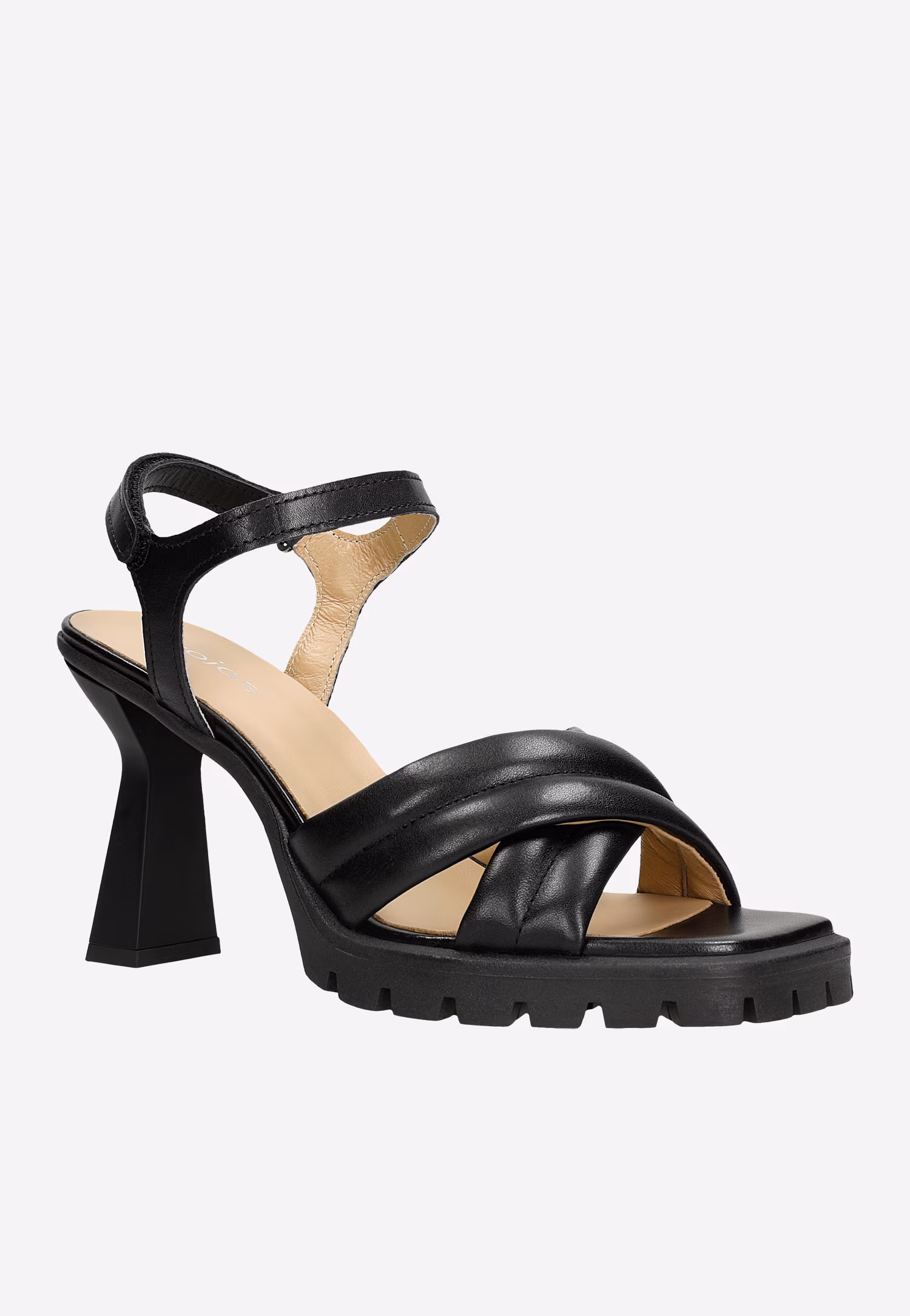 Czarne masywne sandały damskie na obcasie