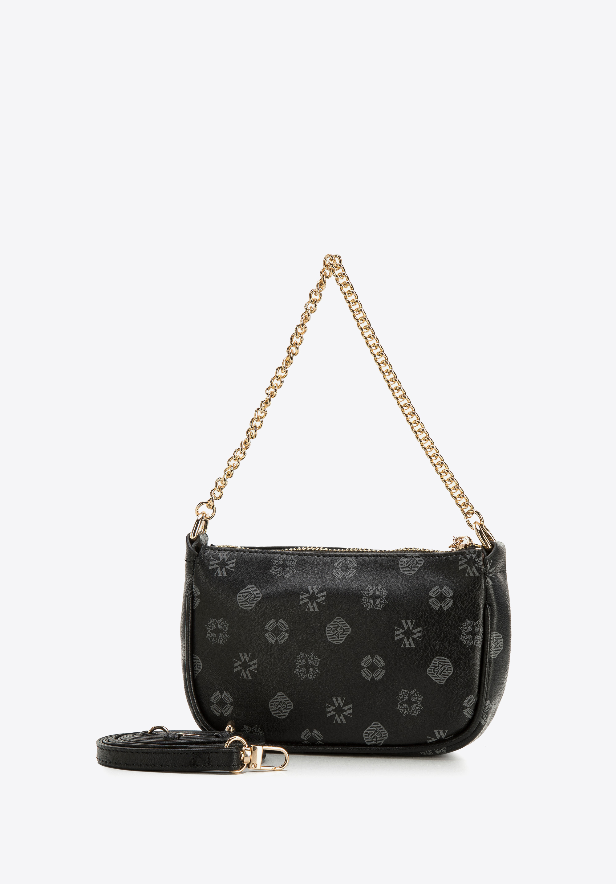 Damska minitorebka ze skóry w monogram na łańcuszku