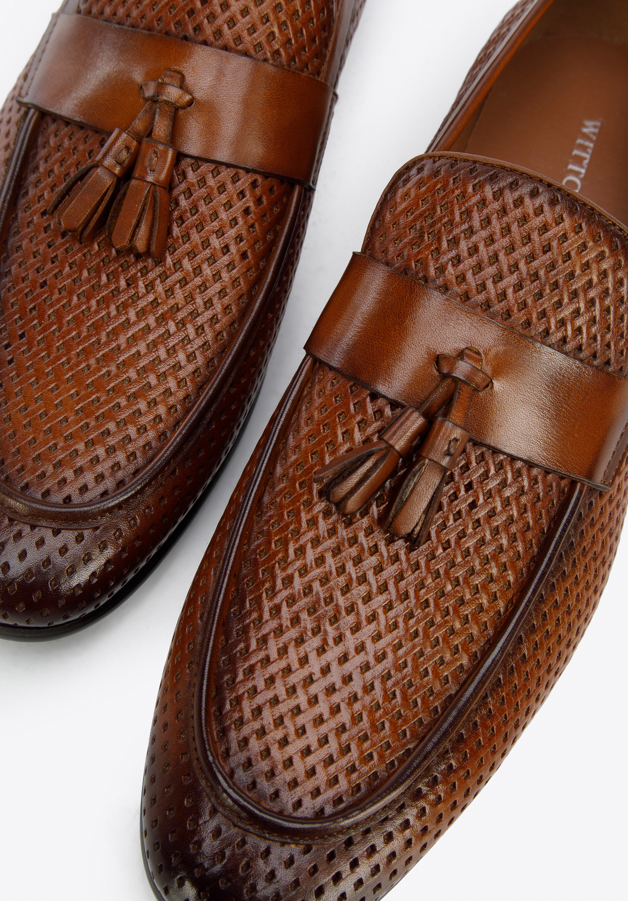 Męskie mokasyny skórzane z plecionką i chwostami