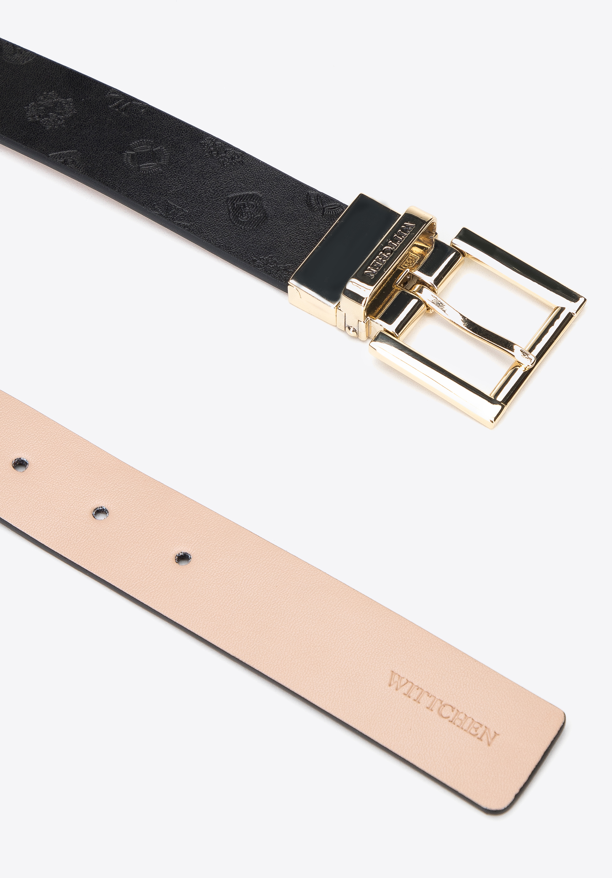 Damski pasek skórzany dwustronny tłoczony w logo