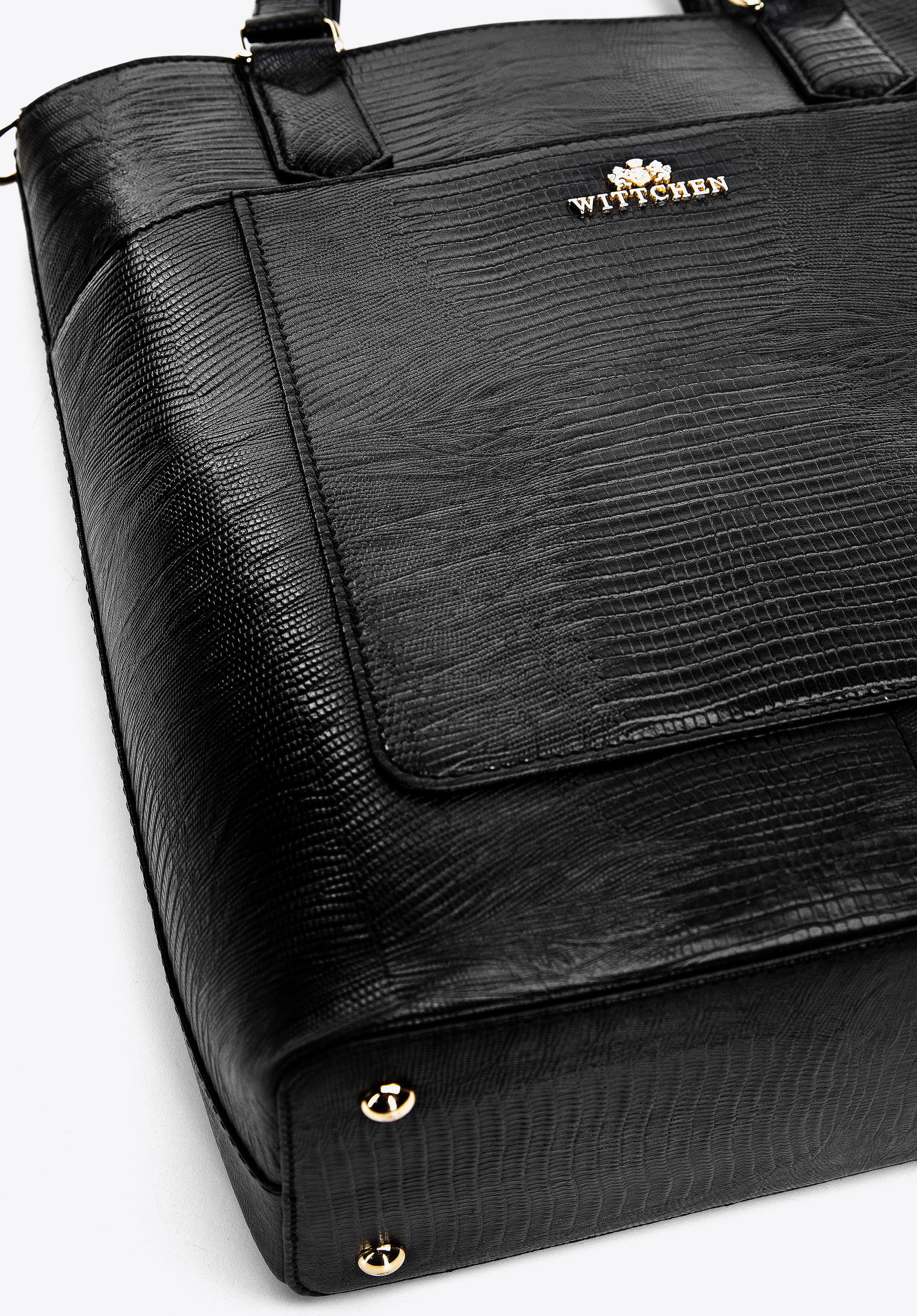 Torebka kuferek ze skóry o fakturze lizard pionowa