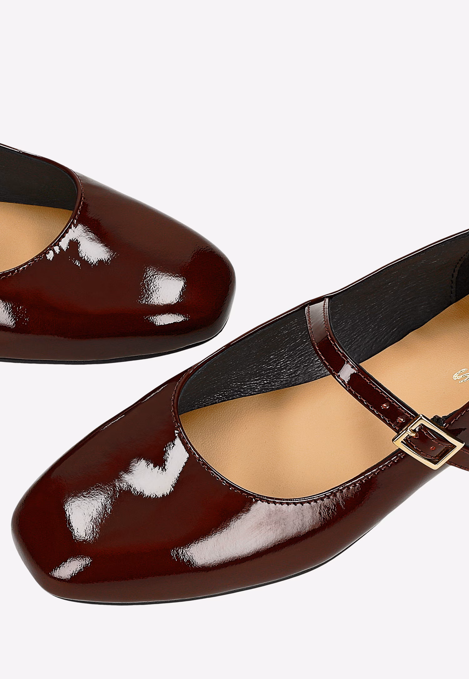 Bordowe lakierowane baleriny Mary Jane z paskiem na podbiciu