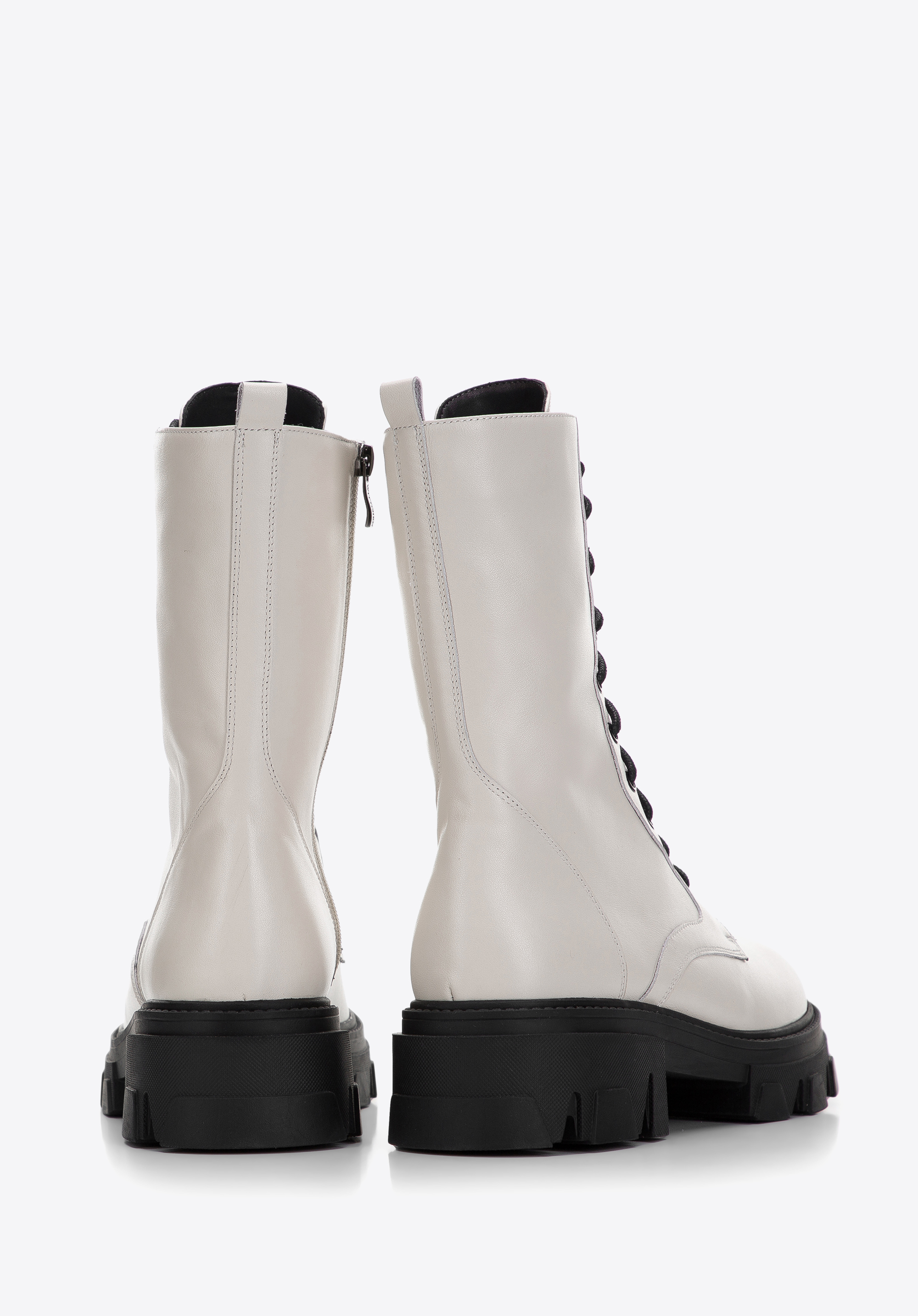 Damskie glany skórzane na grubej platformie