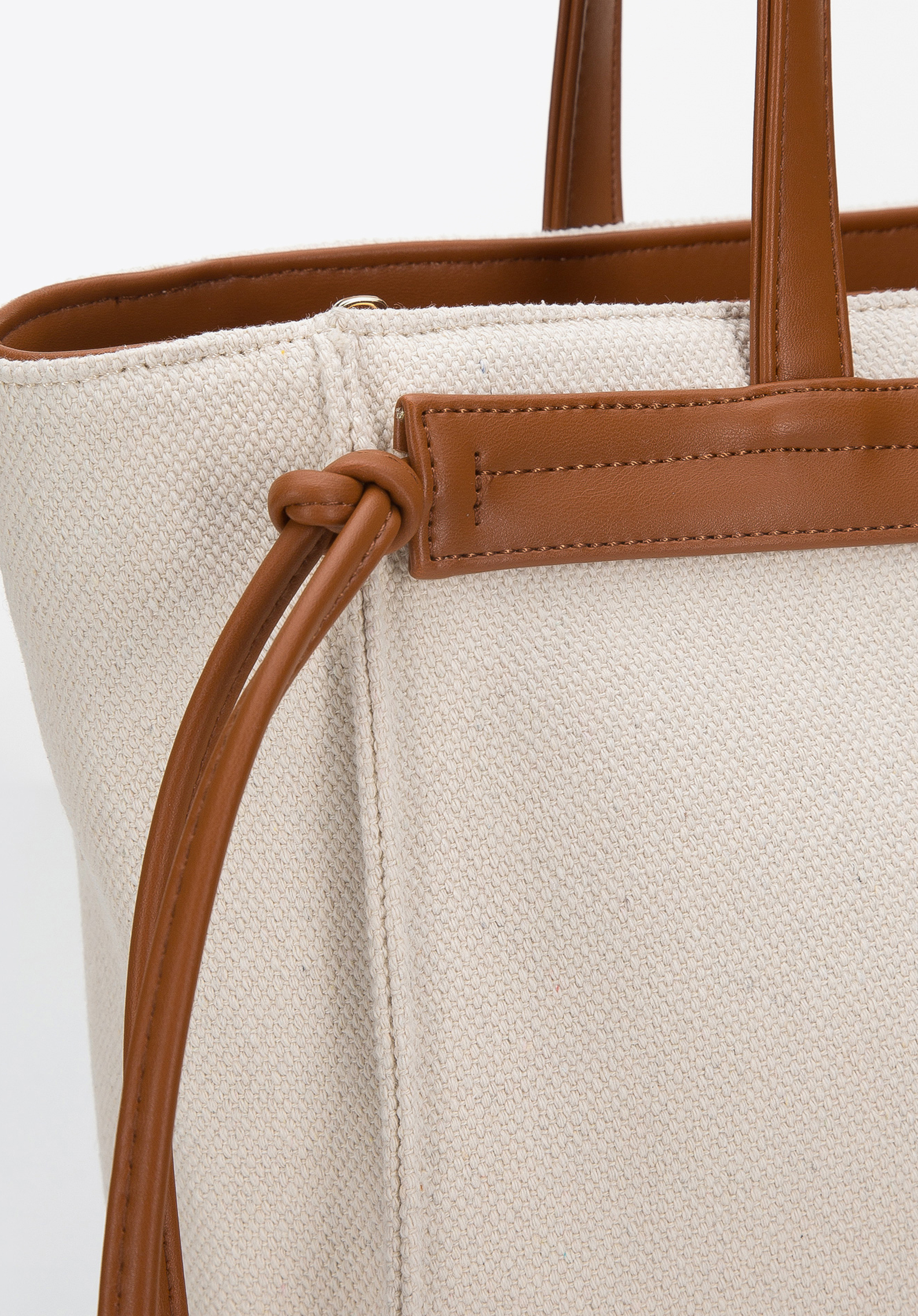 Torebka shopperka z bawełny z troczkami z ekoskóry