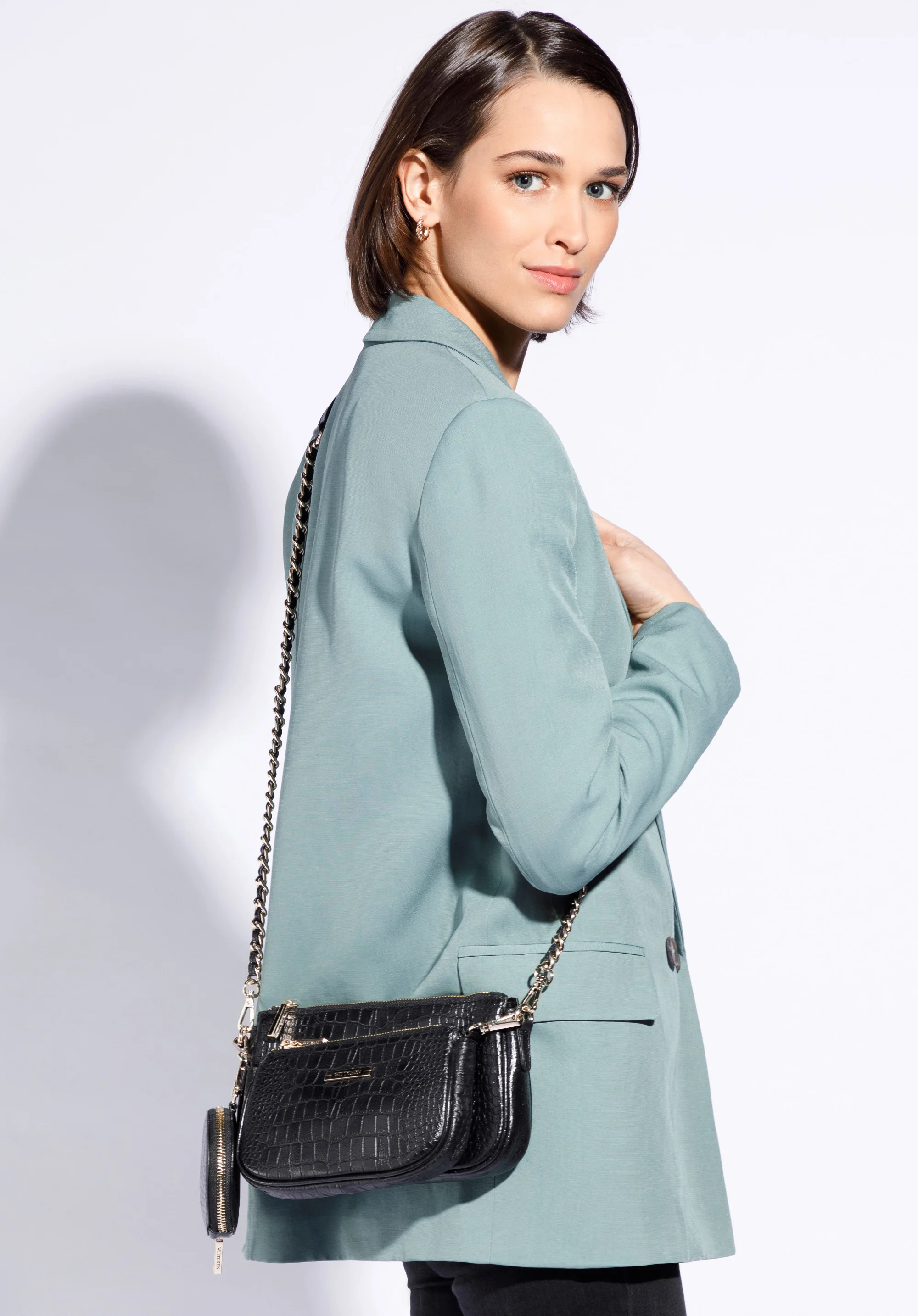 Damska torebka ze skóry o fakturze croco podwójna z etui