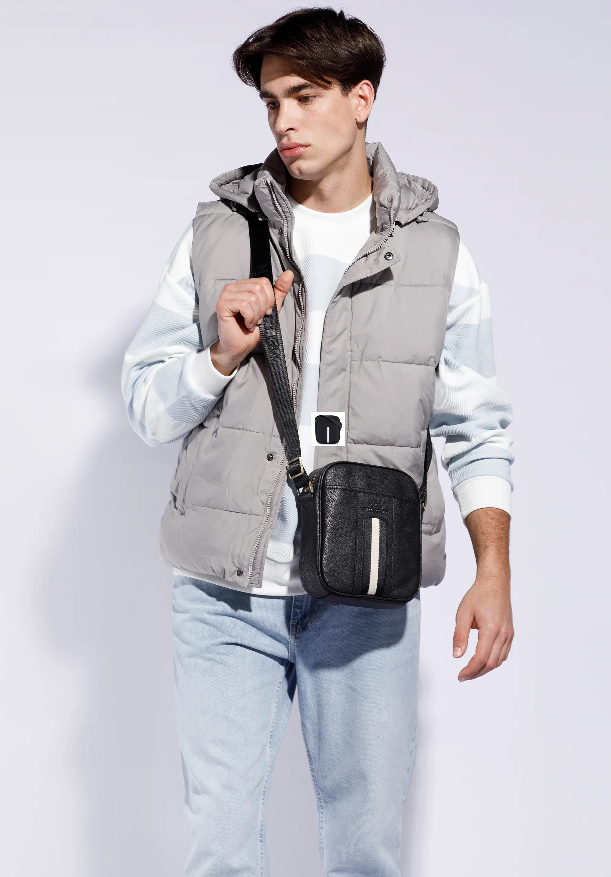 Męska listonoszka skórzana z tasiemką mała