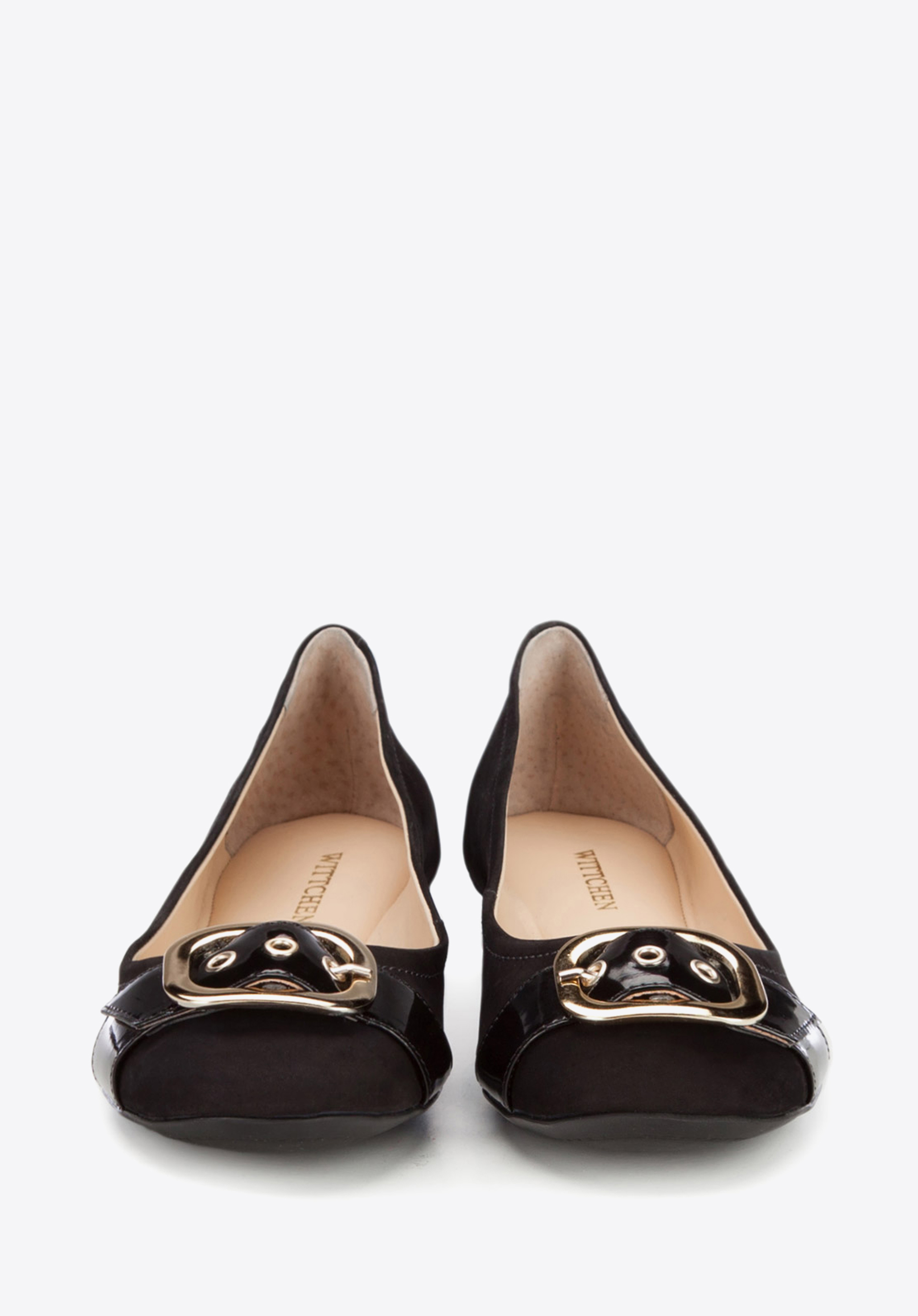 Baleriny z nubuku z klamrą