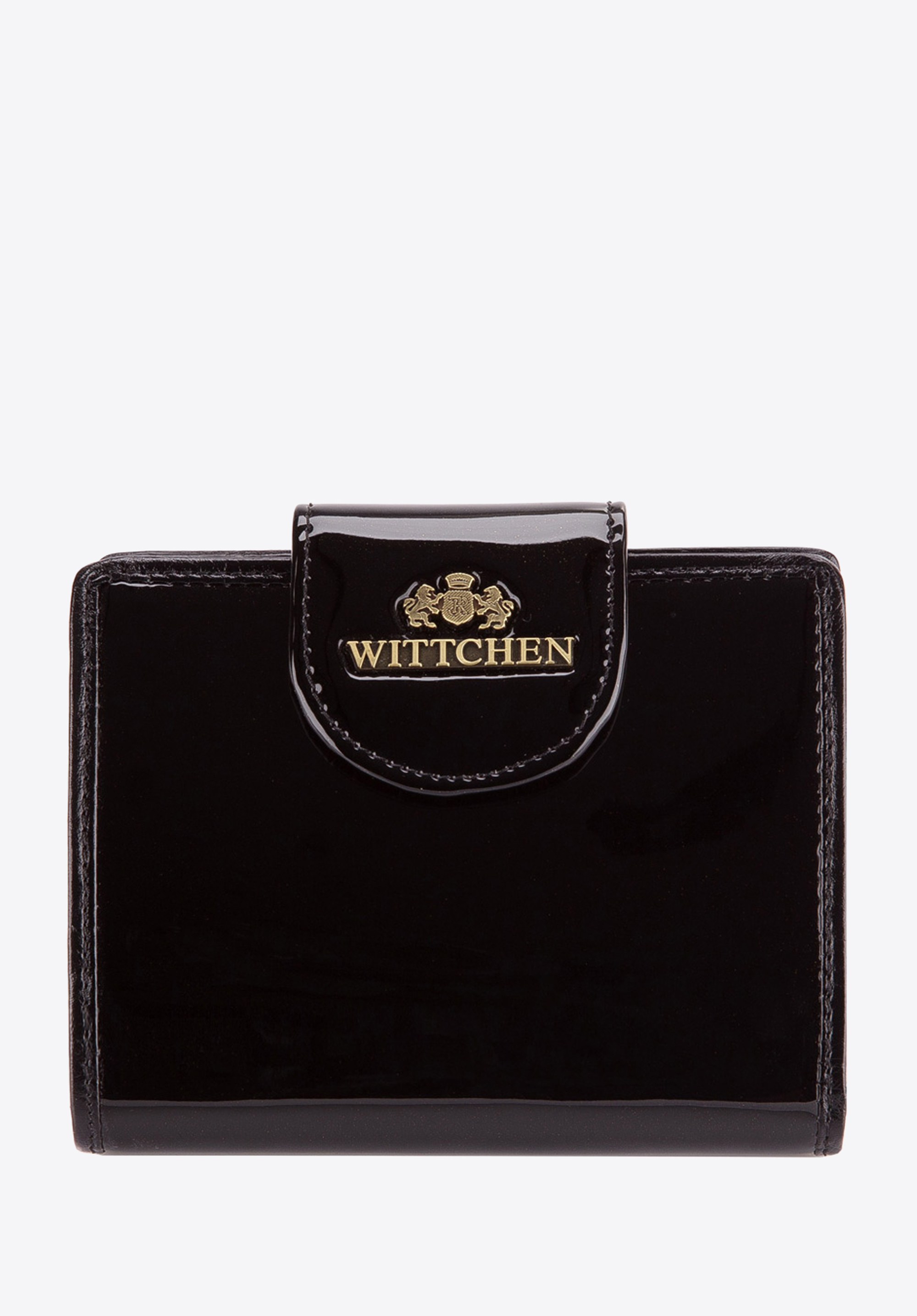 Damski portfel ze skóry lakierowany z ozdobną napą