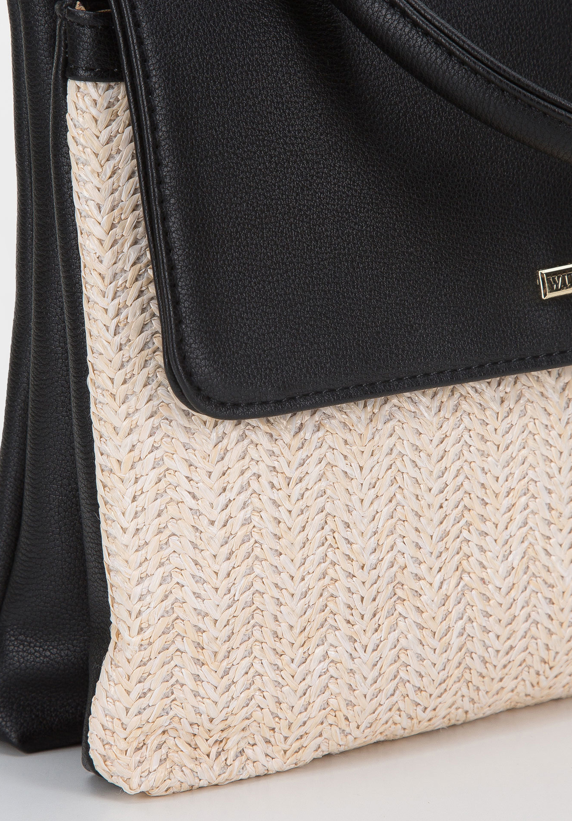 Torebka dwukomorowa z plecionką i klapą z ekoskóry