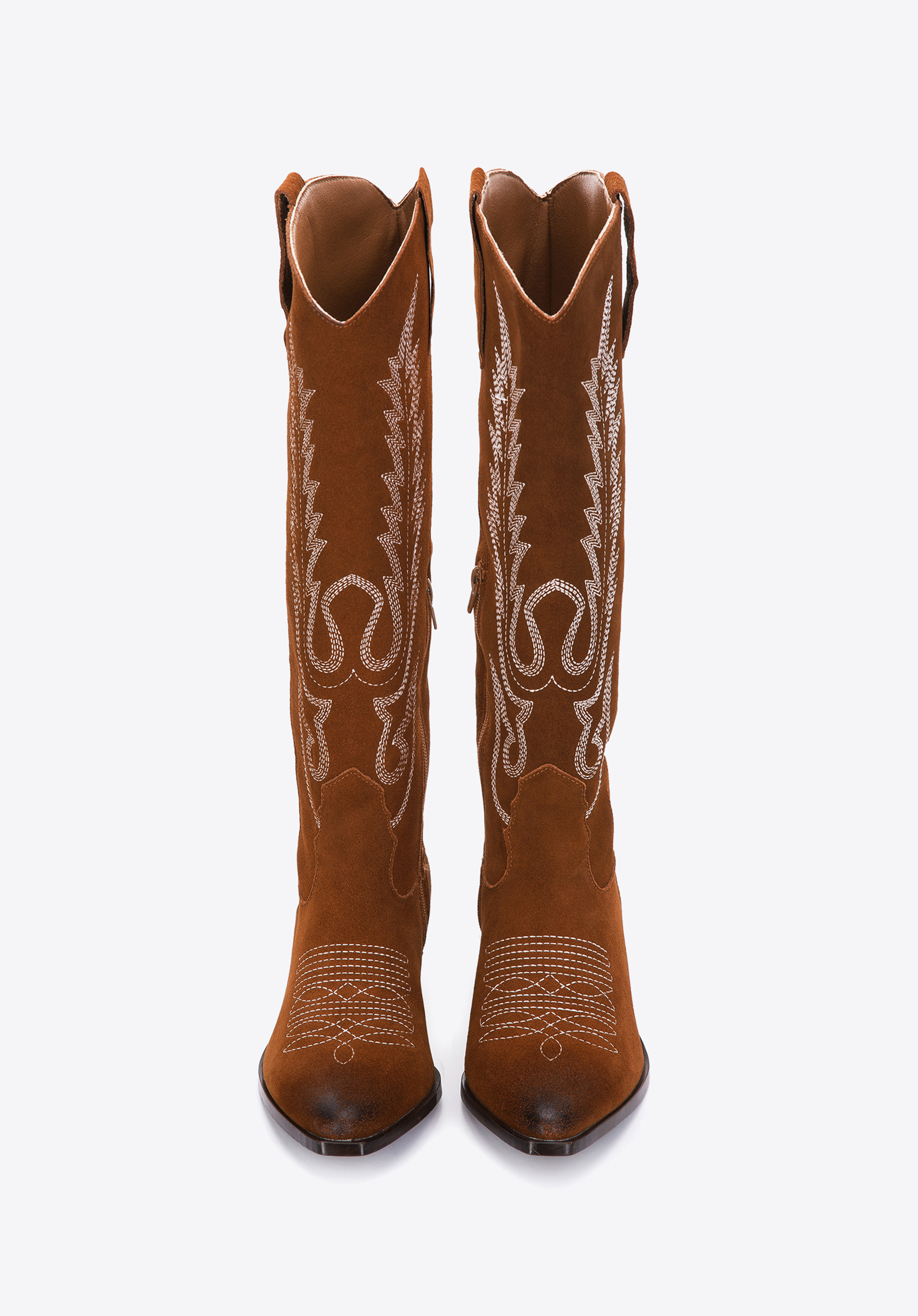 Damskie kowbojki zamszowe z haftem wysokie