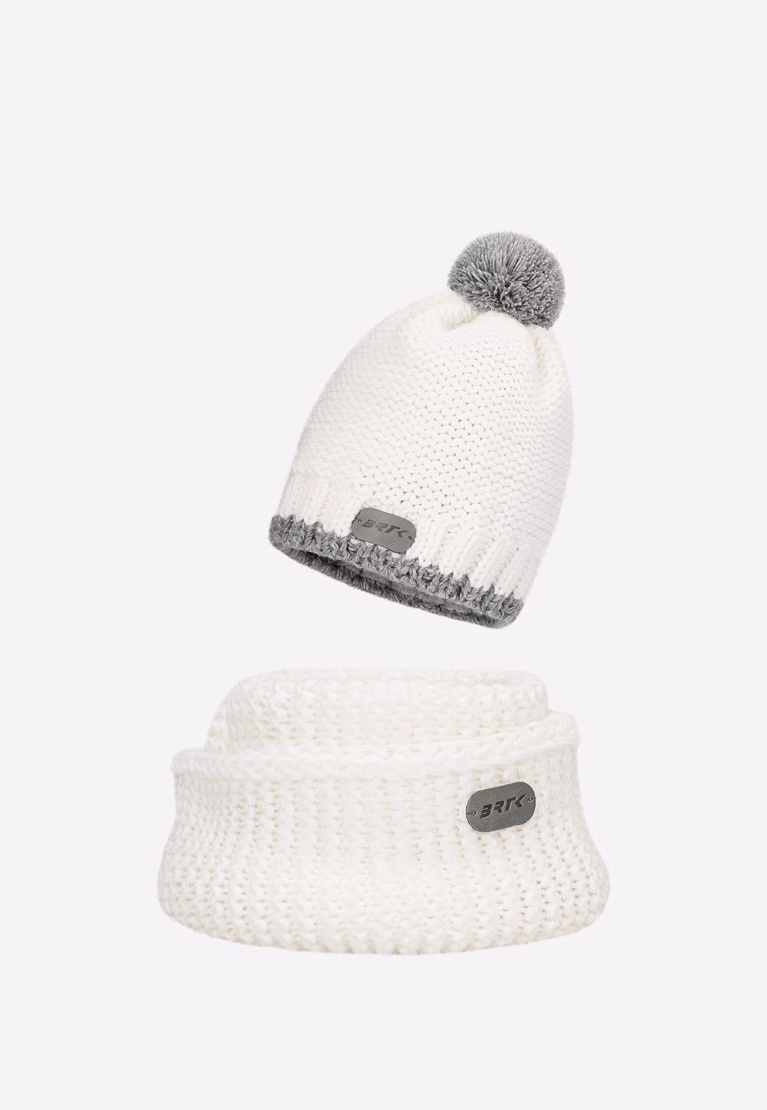 Popielaty zestaw dziecięcy BARTEK czapka z odblaskowym pomponem + komin 8560580