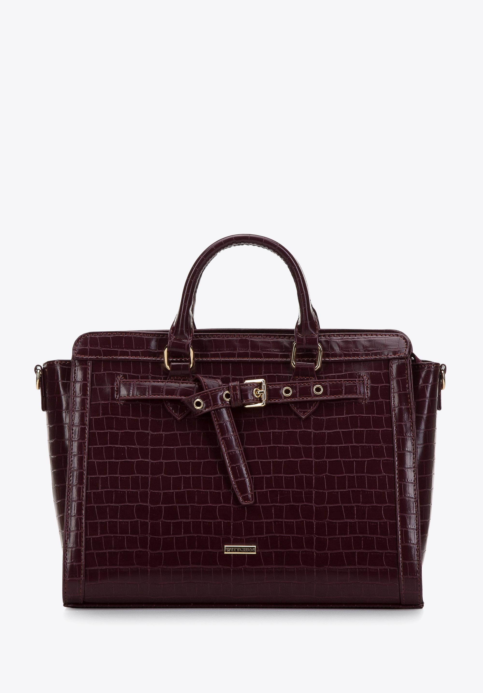 Torebka kuferek z ekoskóry croco z ozdobnym paskiem