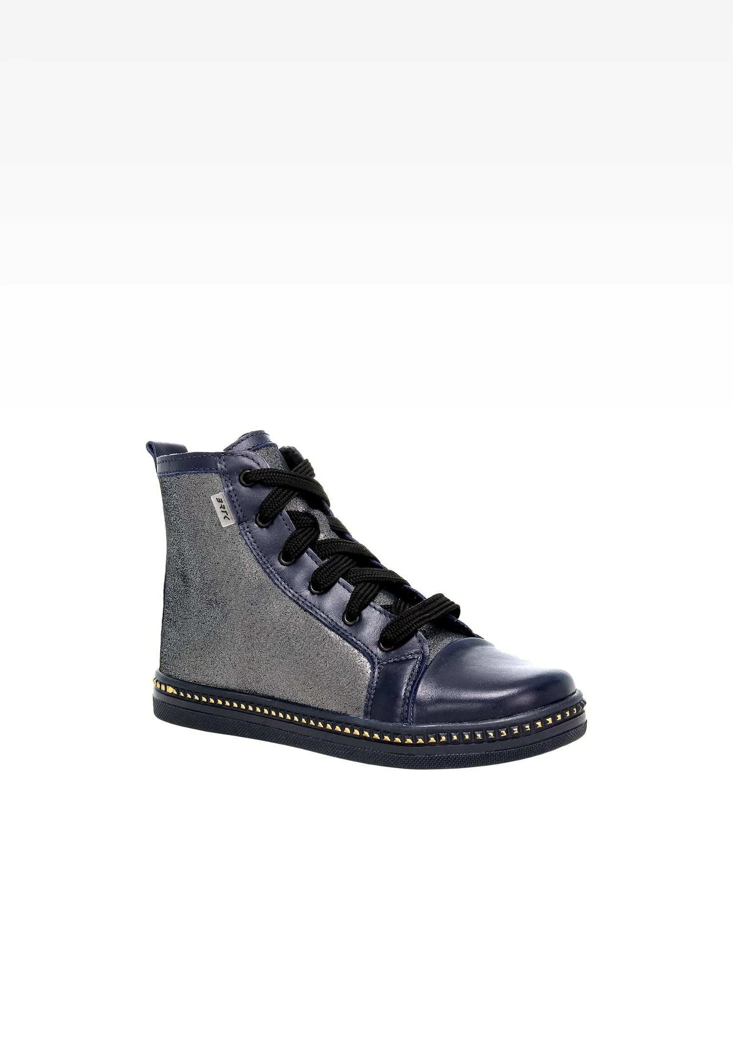 Szare trampki z elementami z lakierowanej skóry 14133-08