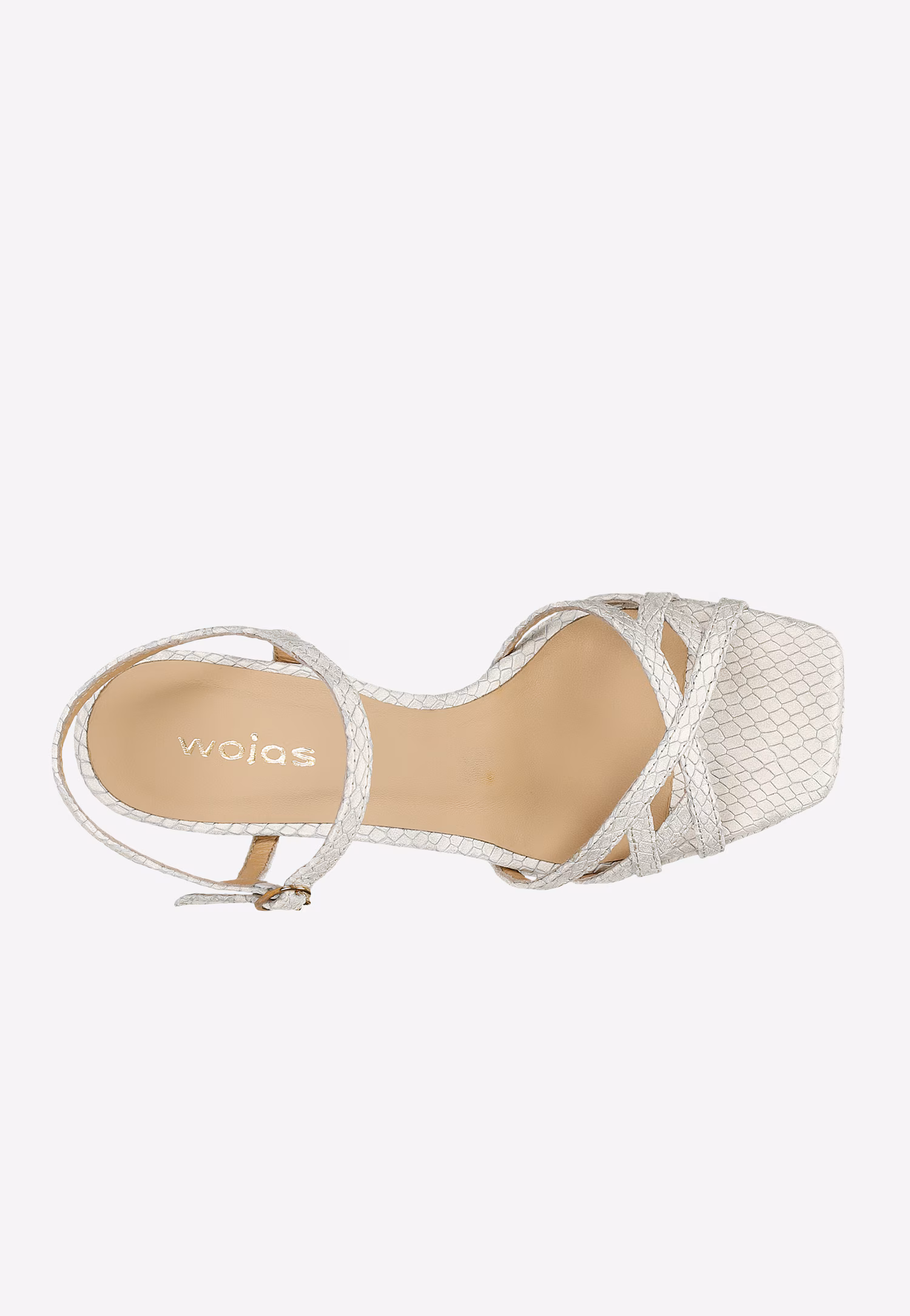 Beżowe sandały na wysokiej szpilce w tłoczony wzór