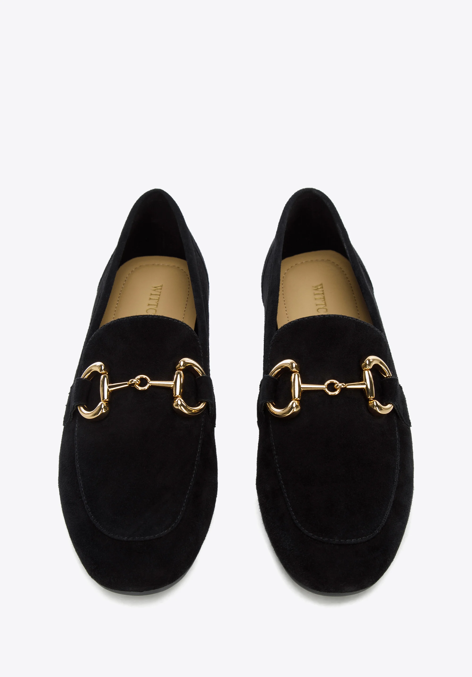 Damskie mokasyny zamszowe z metalową sprzączką