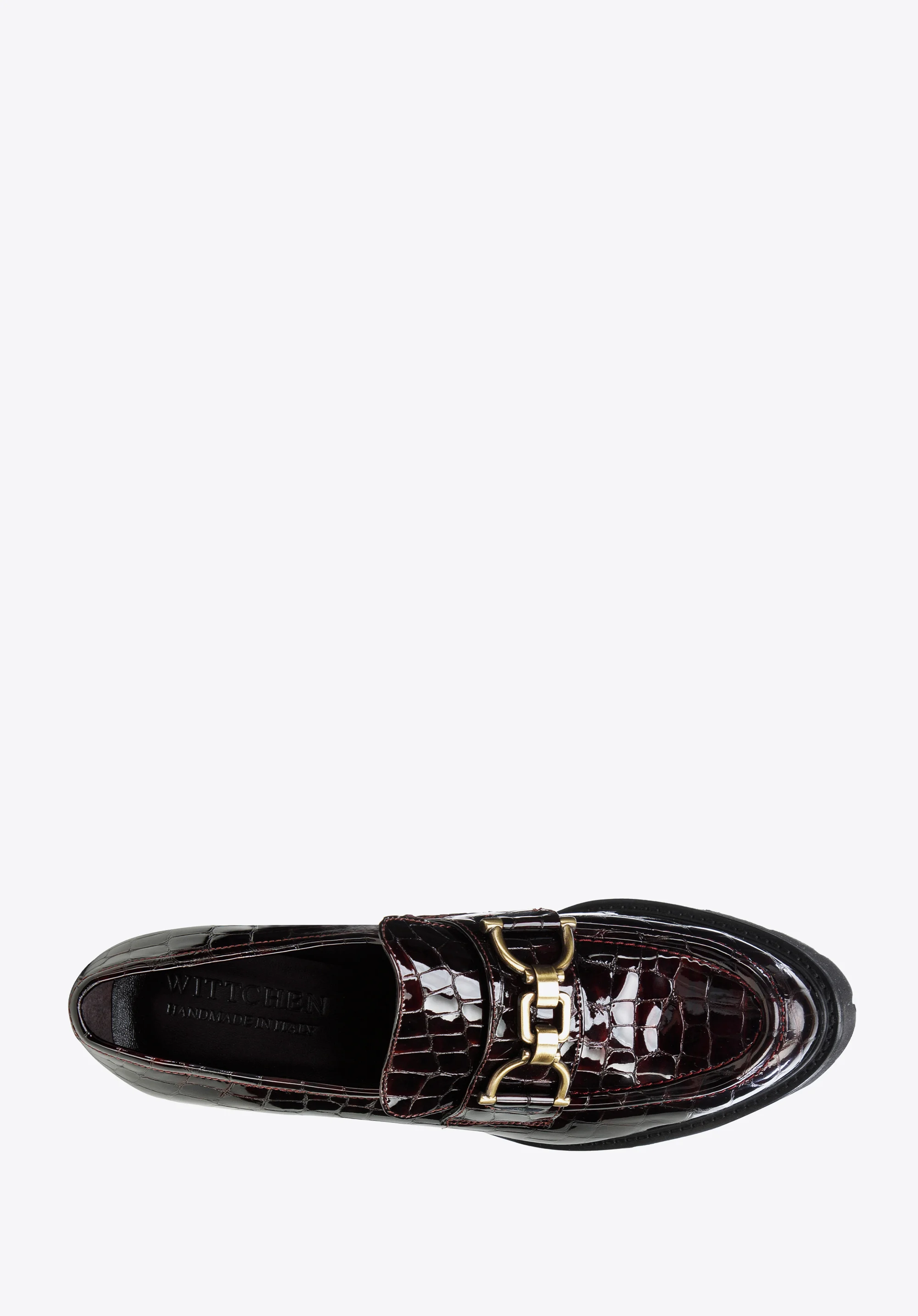 Czółenka ze skóry lakierowanej croco z klamerką