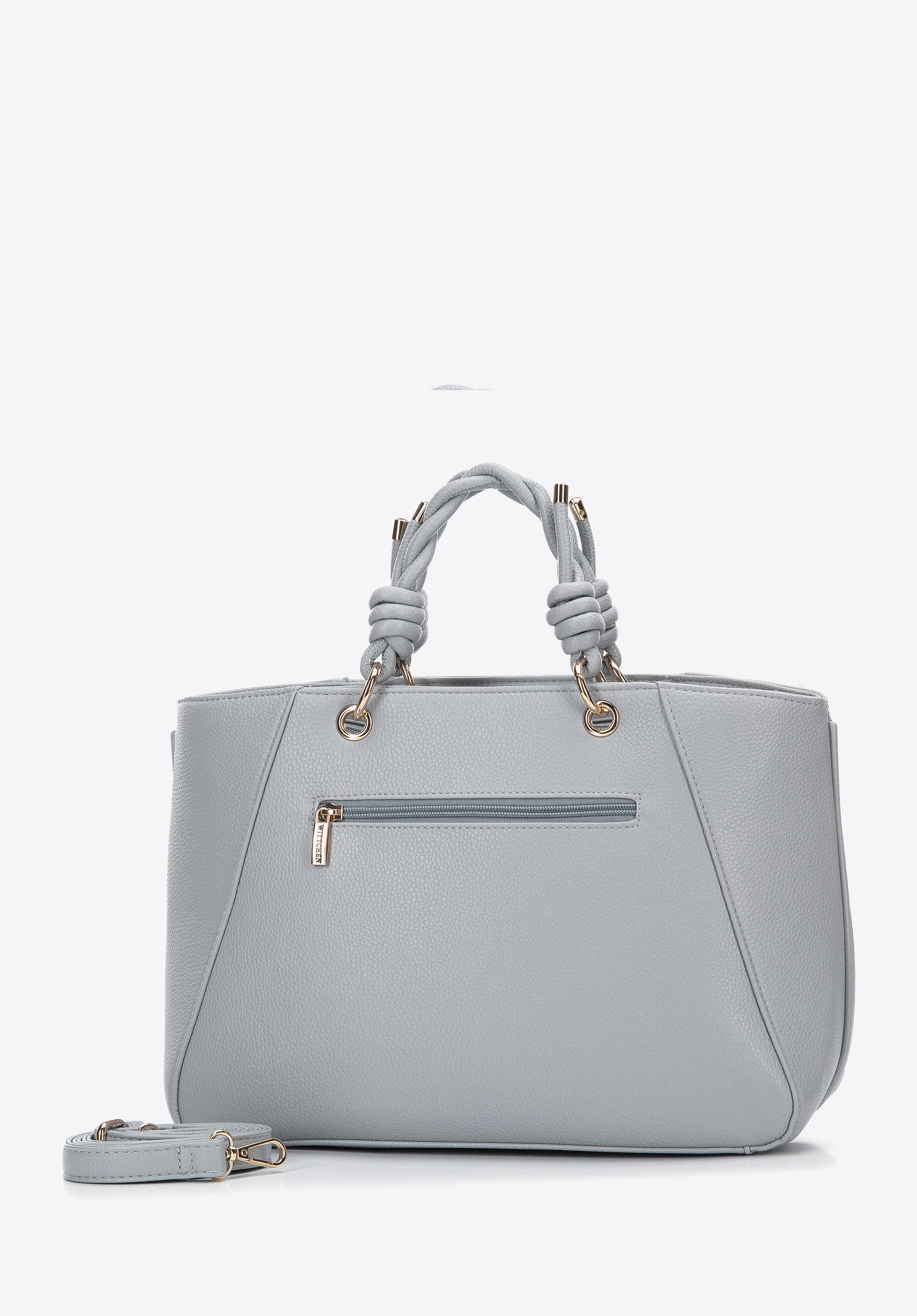 Torebka kuferek z ekoskóry z plecionymi rączkami