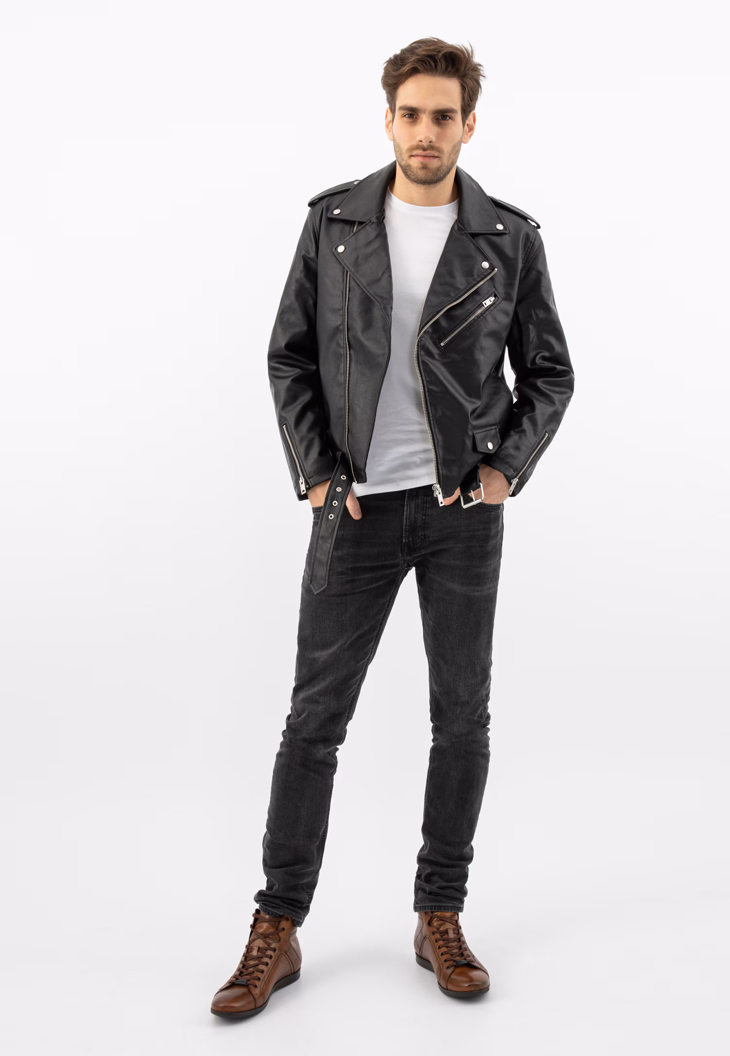 Jasnobrązowe trzewiki męskie ze skóry licowej