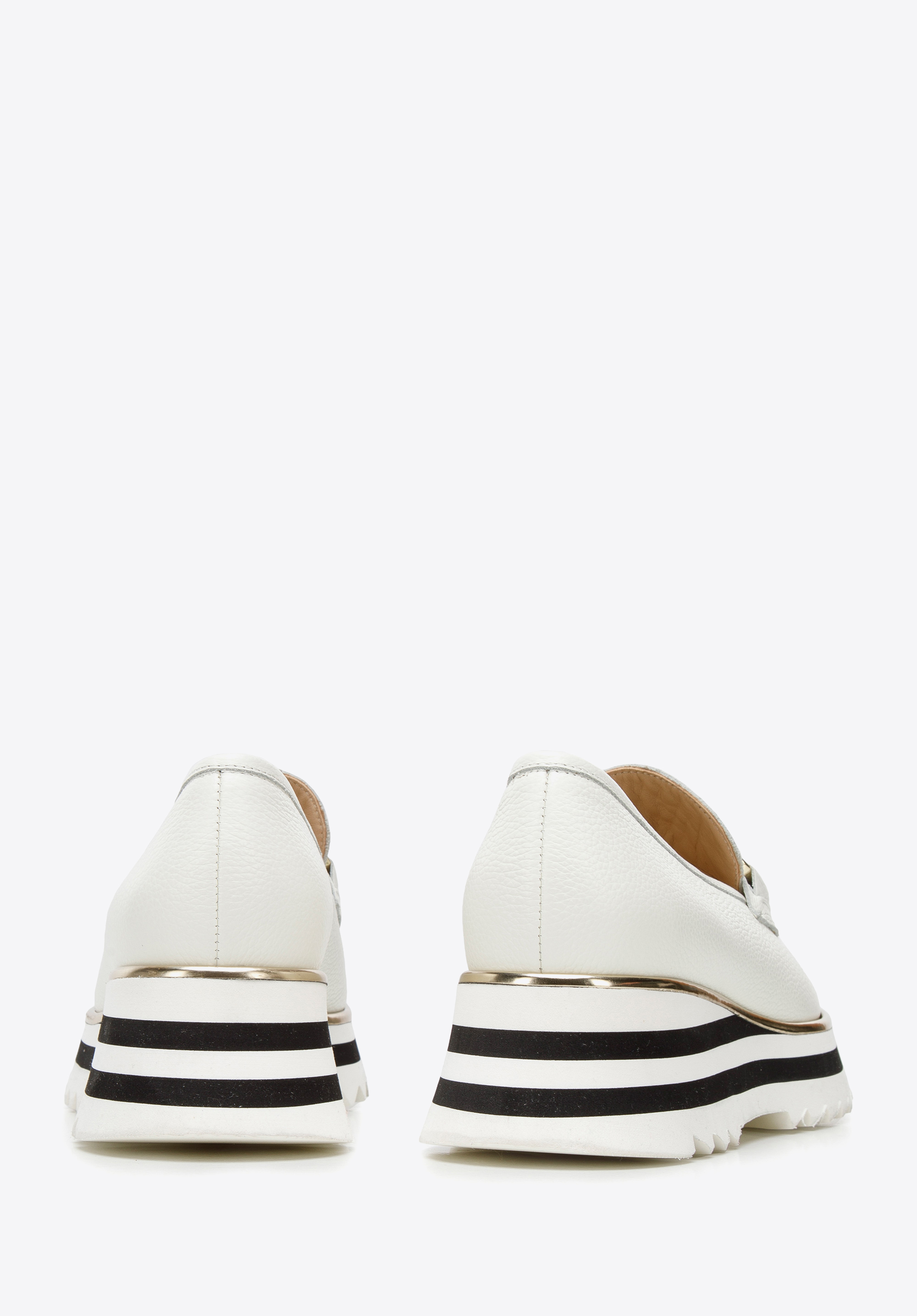 Damskie mokasyny skórzane na platformie w pasy