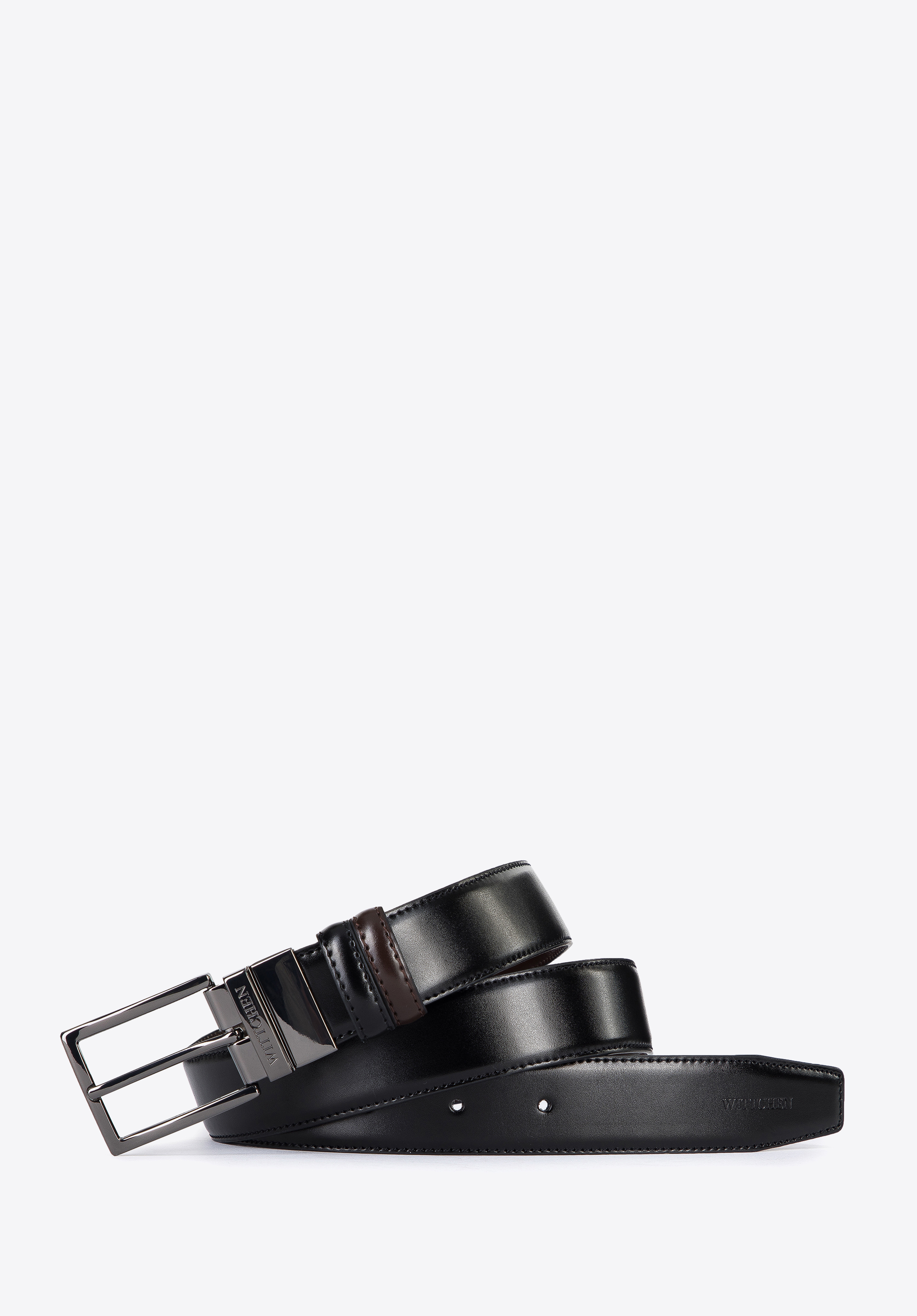 Męski pasek skórzany dwustronny ze stębnowaniem