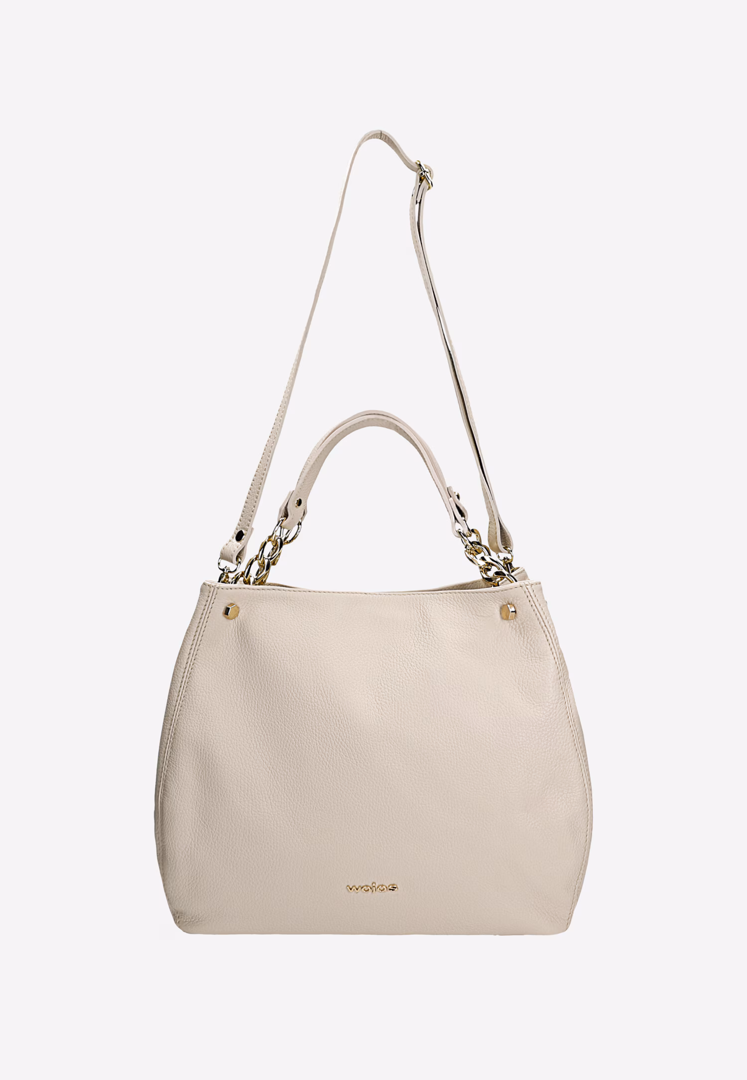 Jasnobeżowa torebka skórzana ze złotymi elementami