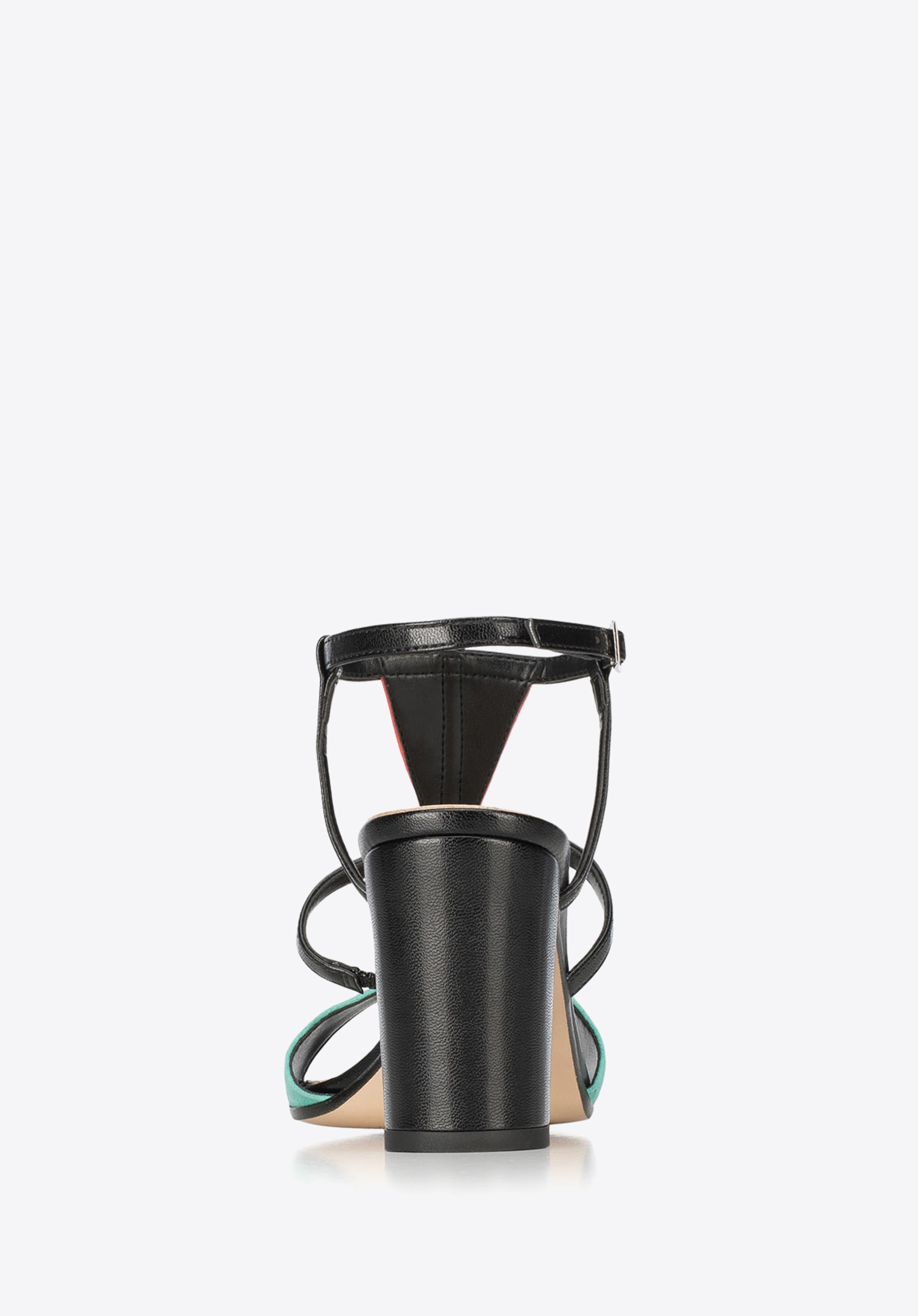 Damskie sandały na słupku skórzane z kolorowymi wstawkami