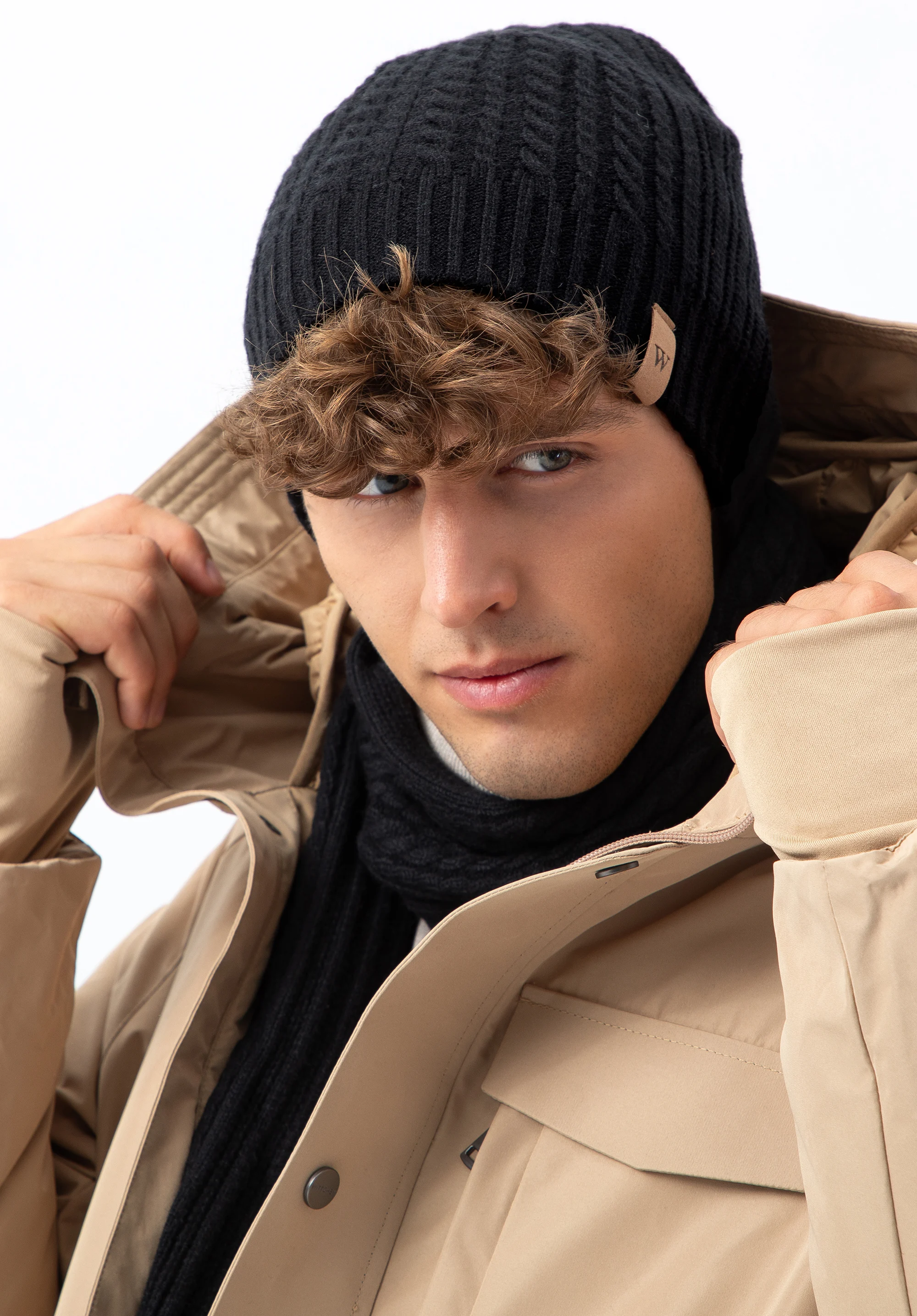 Męski komplet zimowy z ozdobnym splotem klasyczny