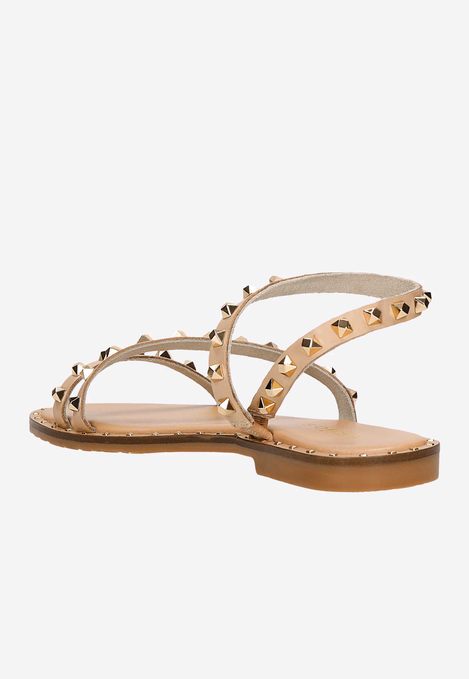 Beżowe skórzane sandały z ćwiekami