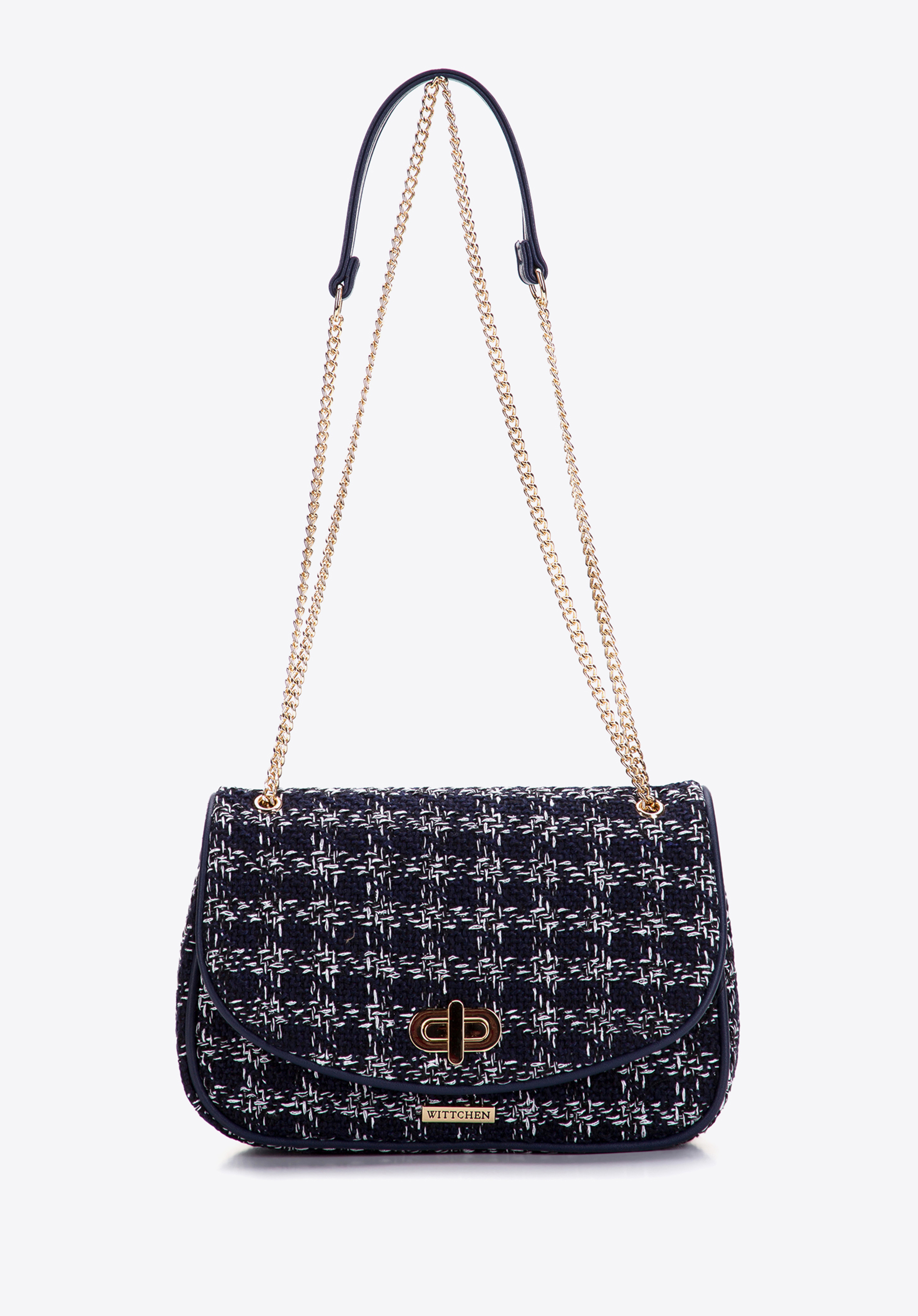 Damska listonoszka z tkaniny bouclé na łańcuszku