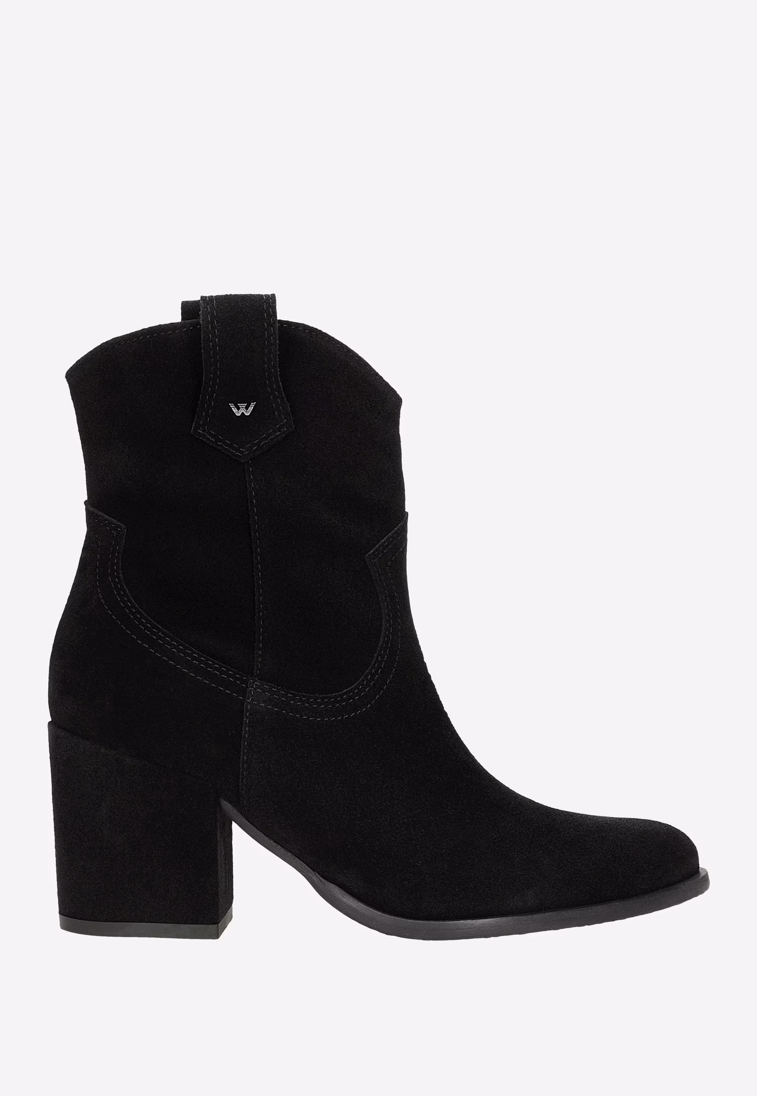 Czarne kowbojki damskie z dwoiny welurowej na obcasie