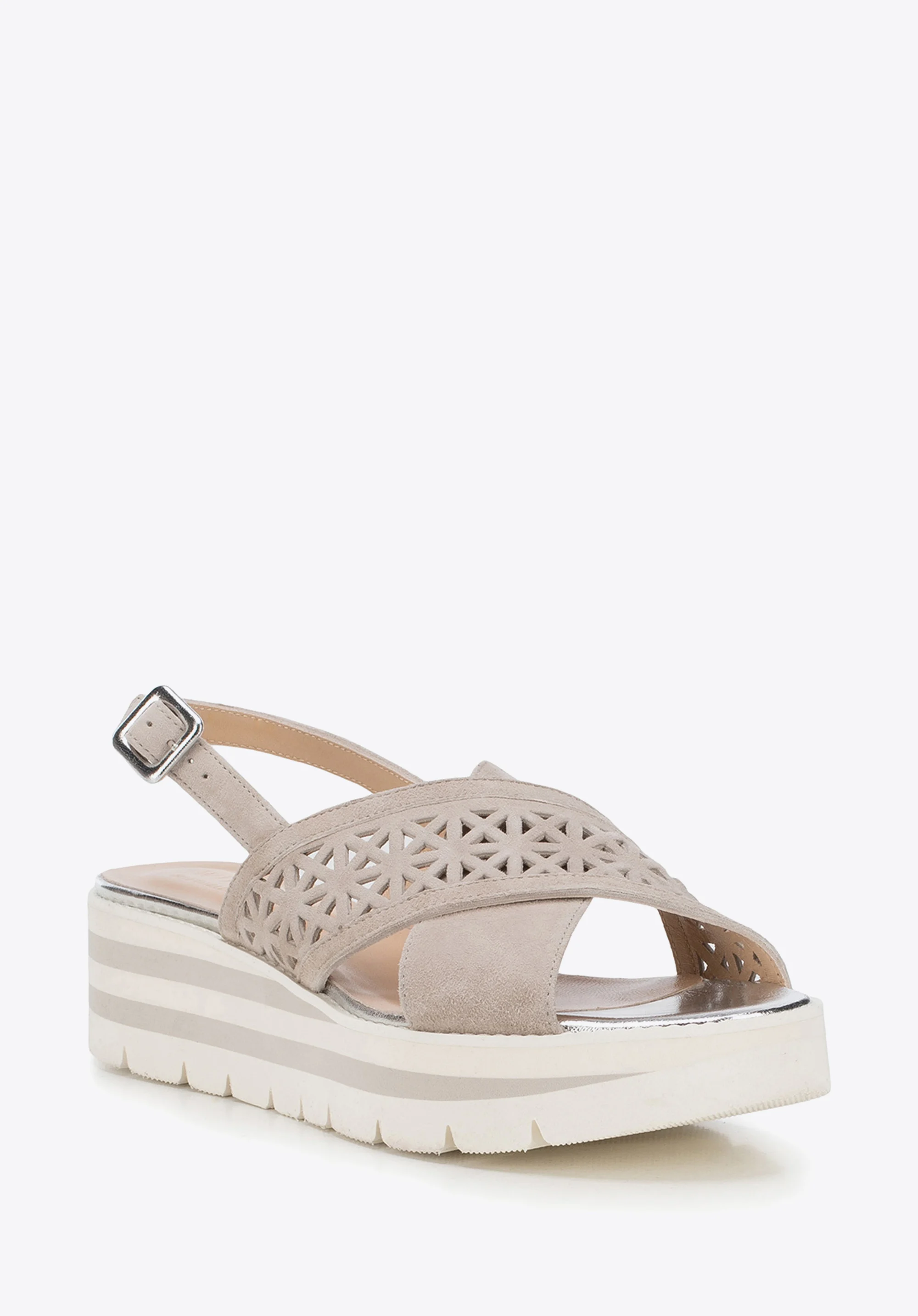 Damskie sandały zamszowe z ażurowym paskiem