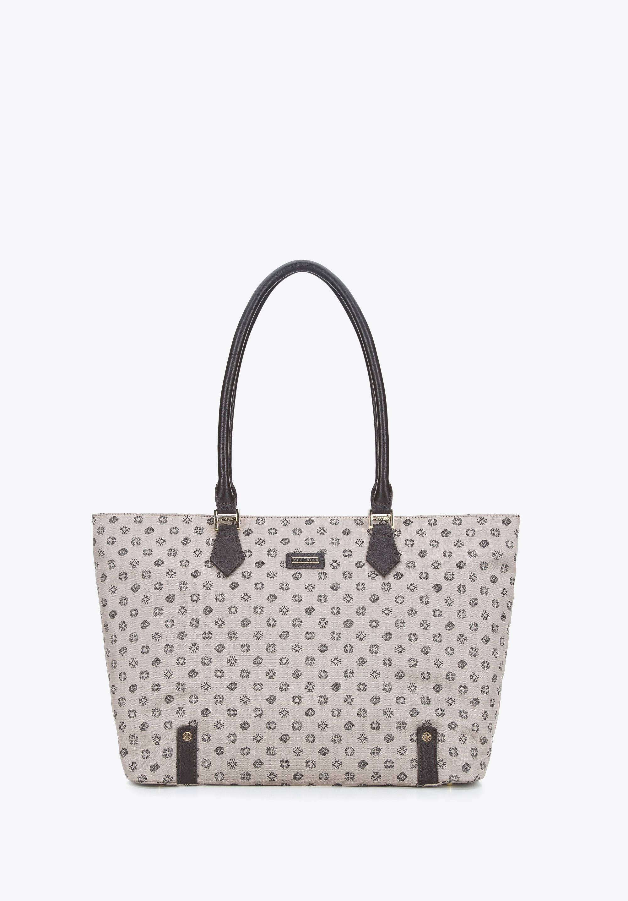 Torebka shopperka z żakardu z opaskami ze skóry