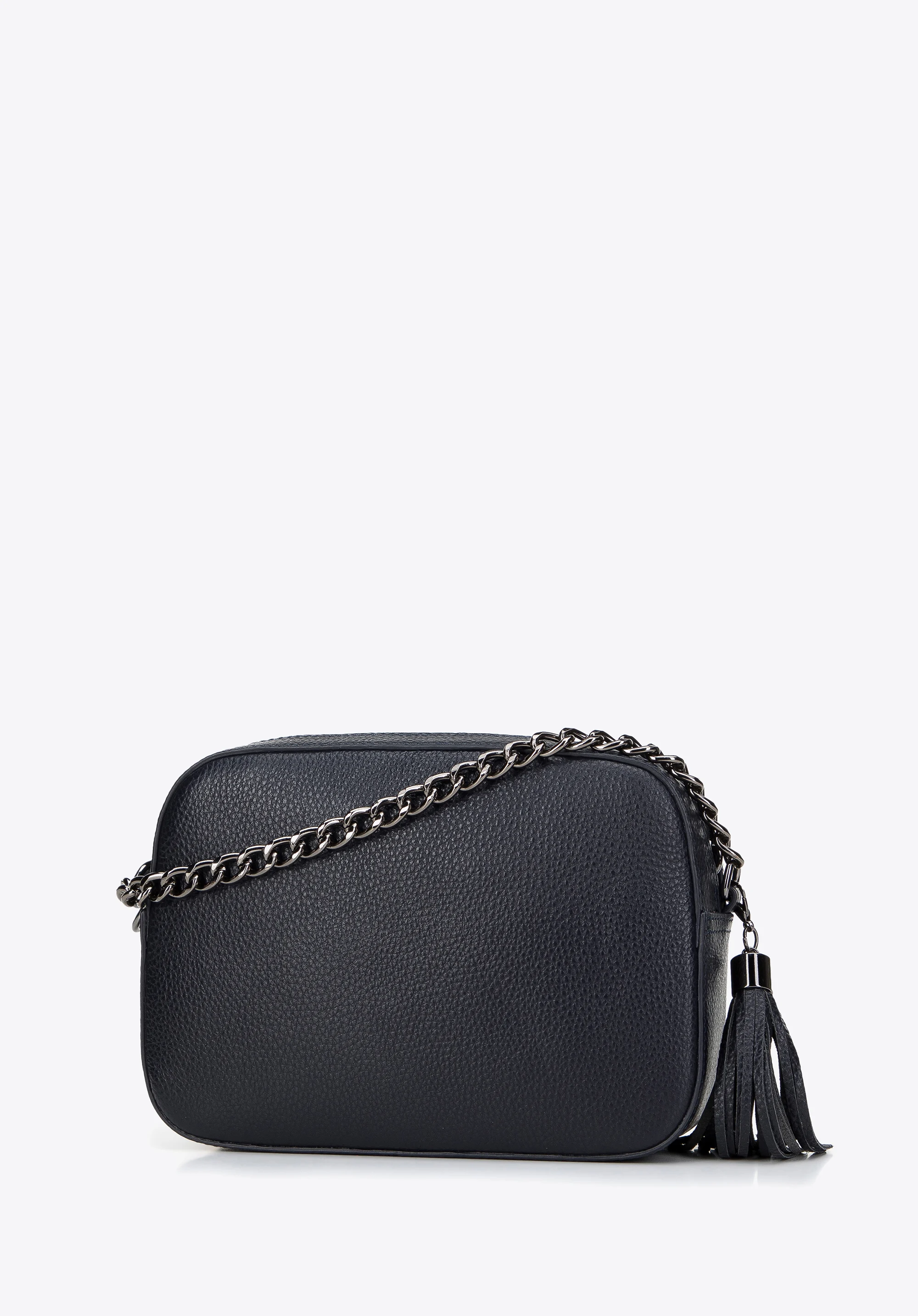 Damska listonoszka skórzana pudełkowa na łańcuszku