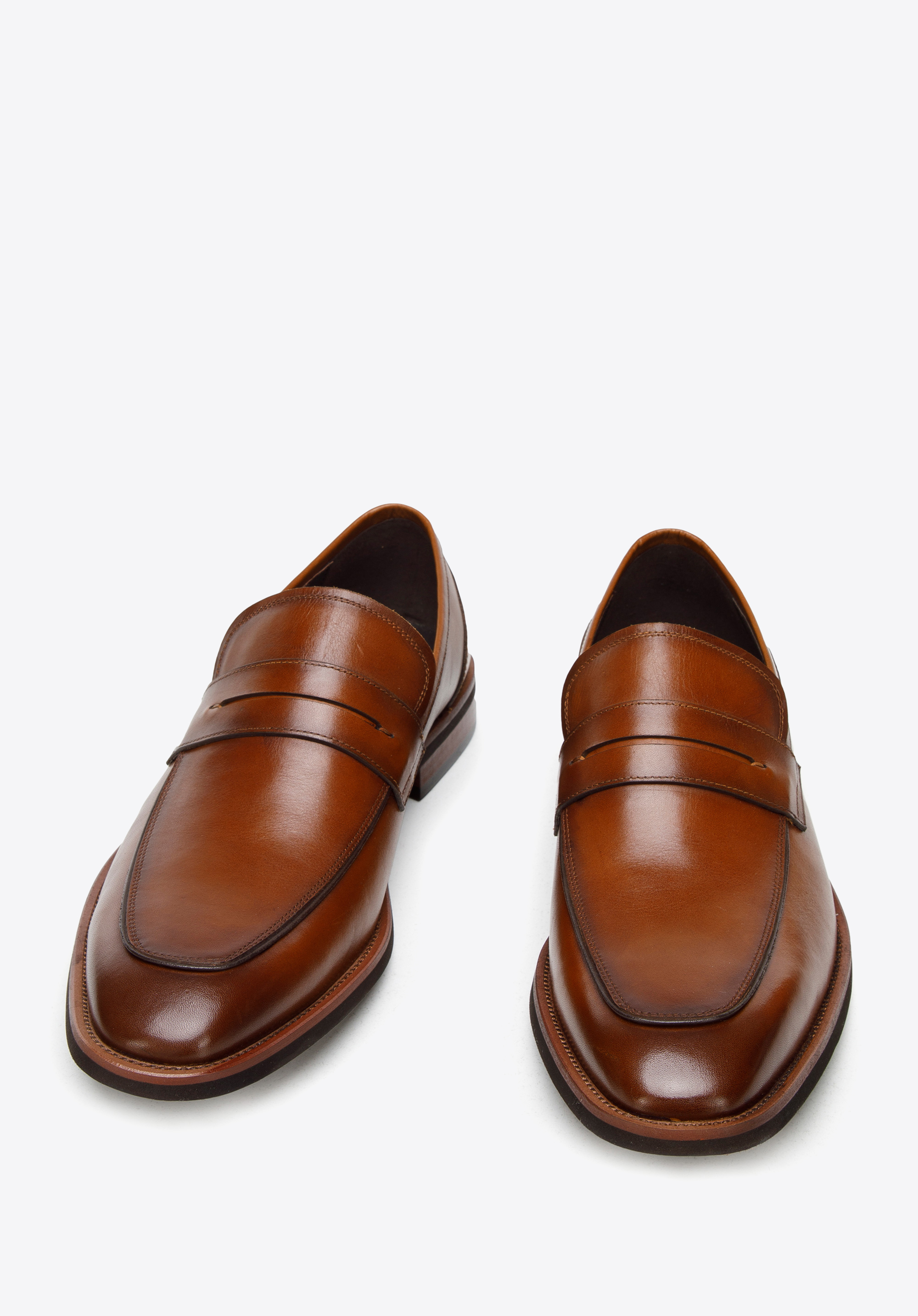 Męskie mokasyny pensówki skórzane z kwadratowym noskiem