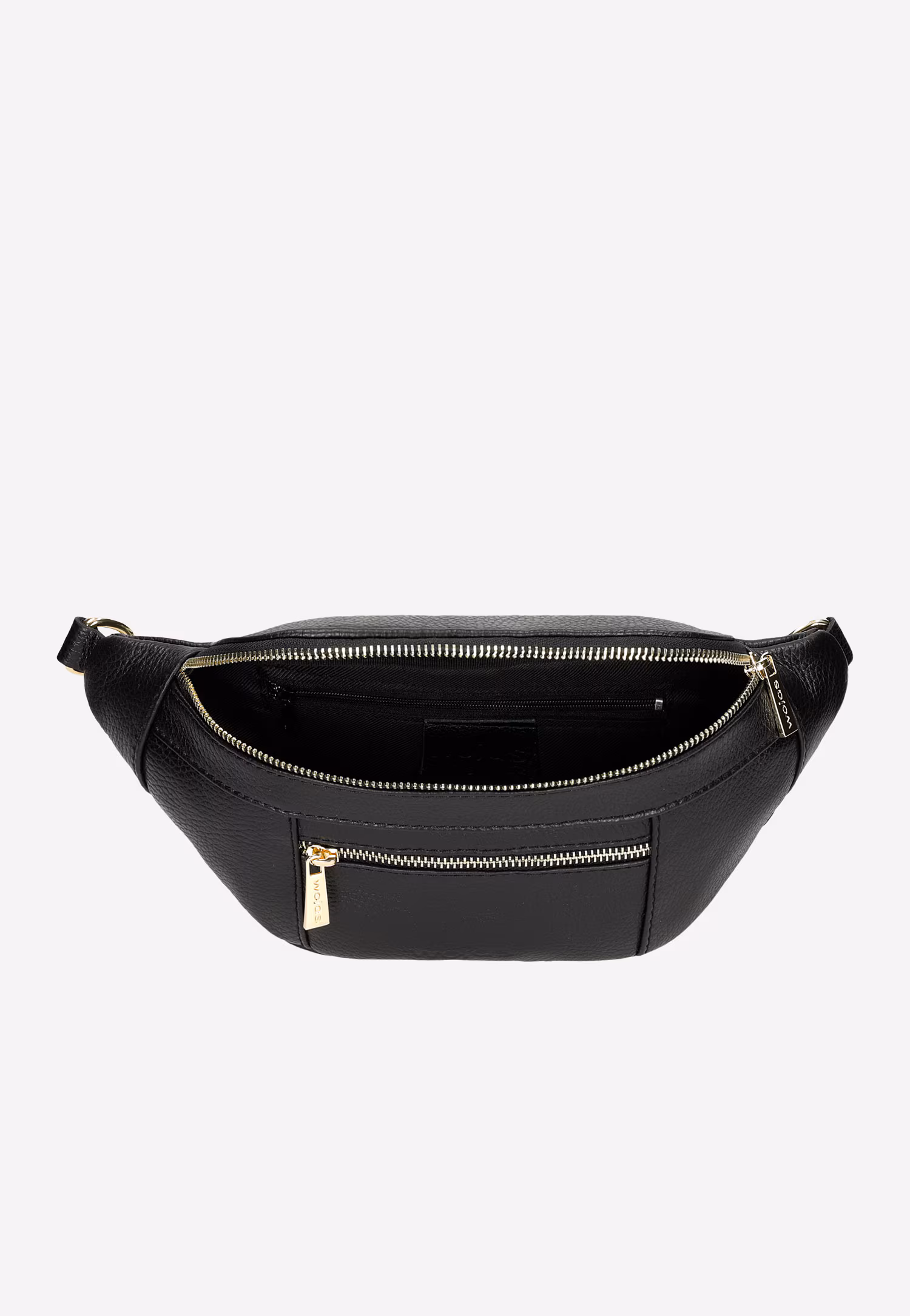 Czarna skórzana nerka damska ze złotymi zamkami