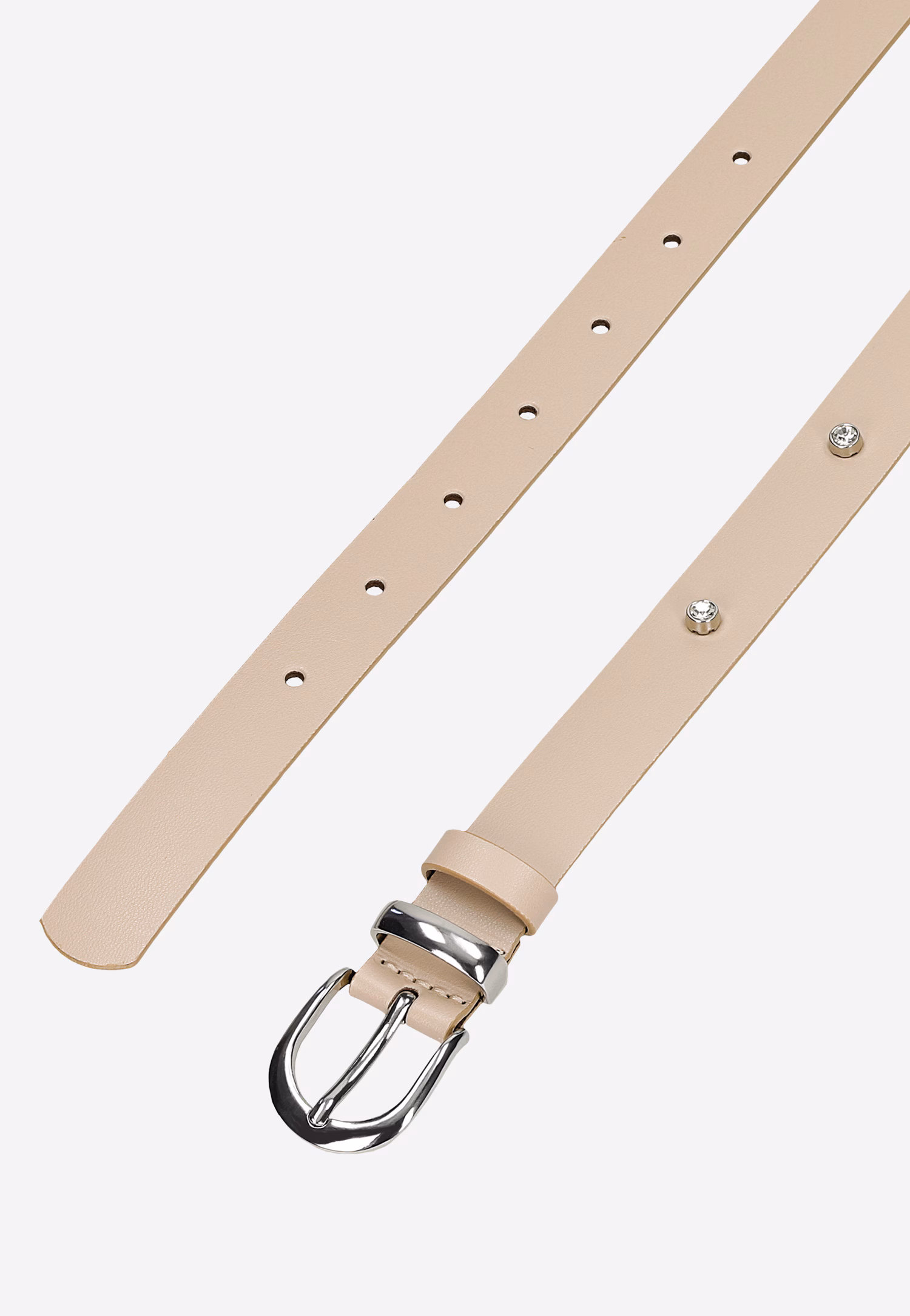 Beżowy skórzany pasek ze srebrną klamrą
