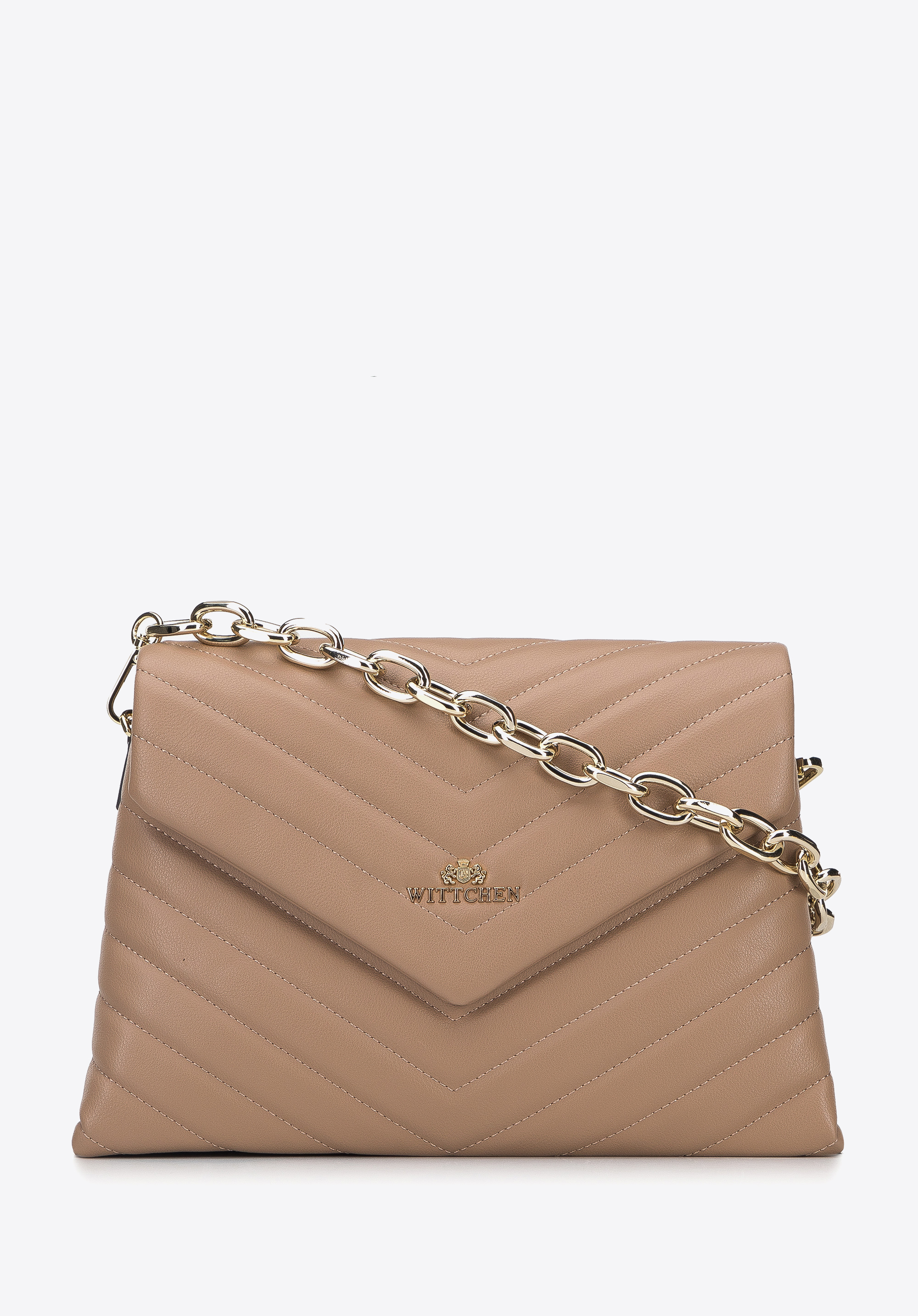 Damska torebka z pikowanej skóry na łańcuchu trapezowa