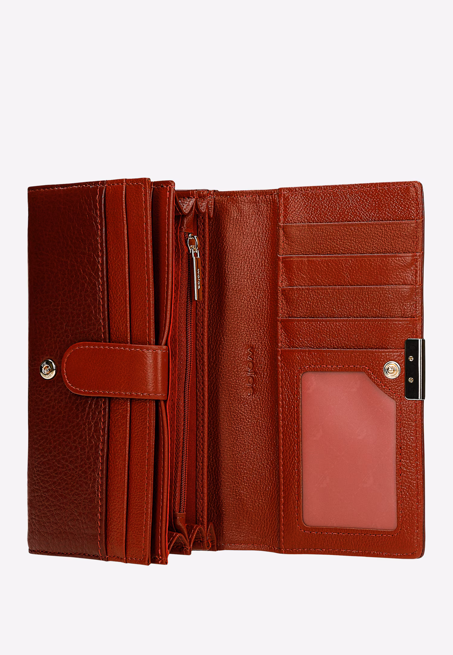 Duży beżowy portfel damski z lakierowanej skóry