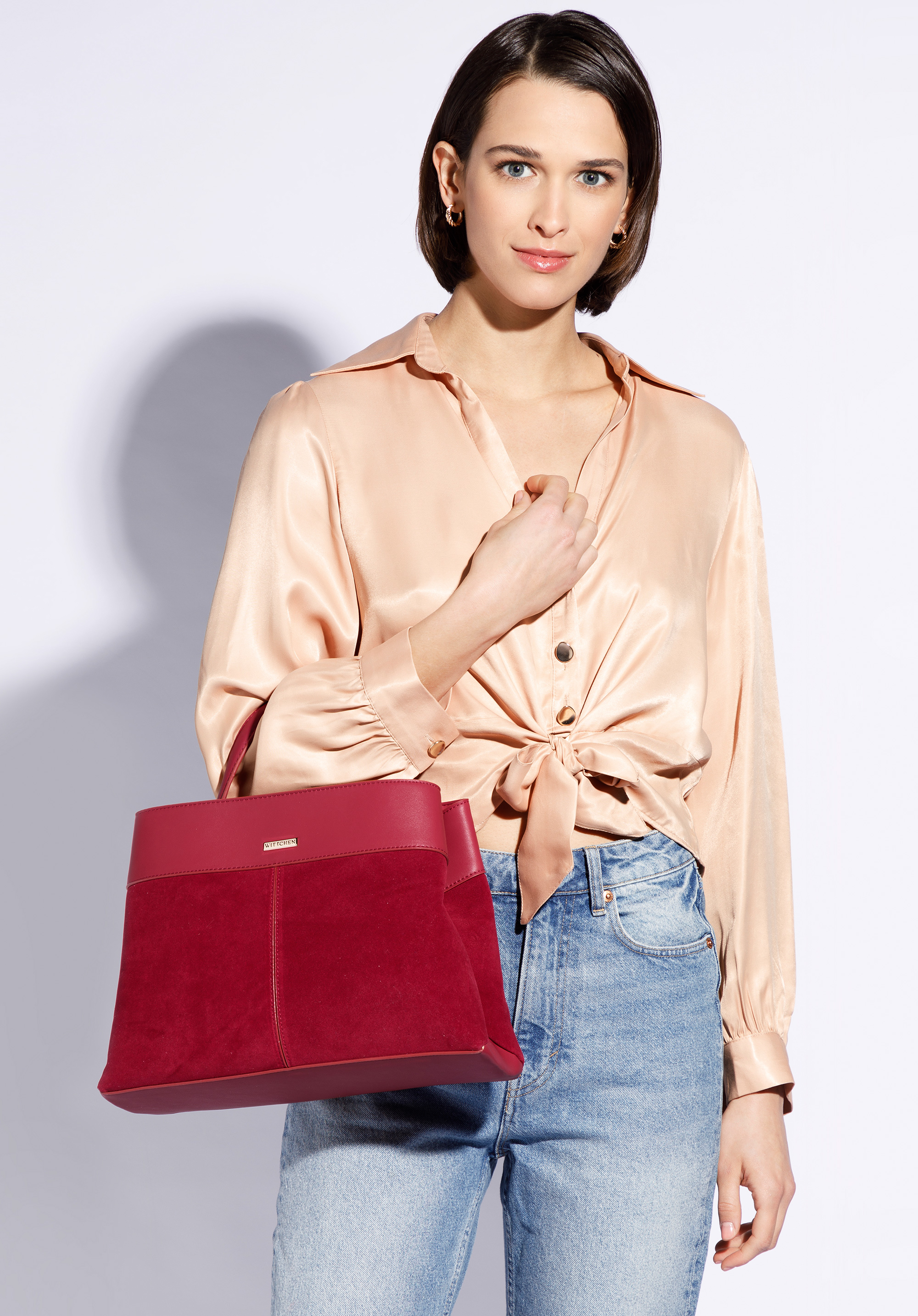 Torebka kuferek z łączonych materiałów