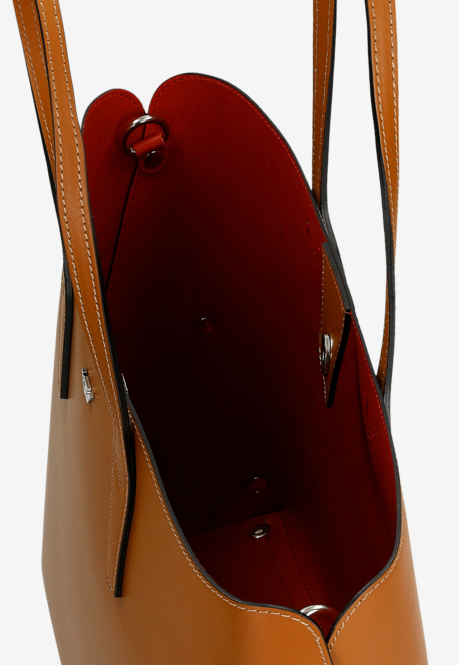 Duża shopperka skórzana z czerwonym wnętrzem