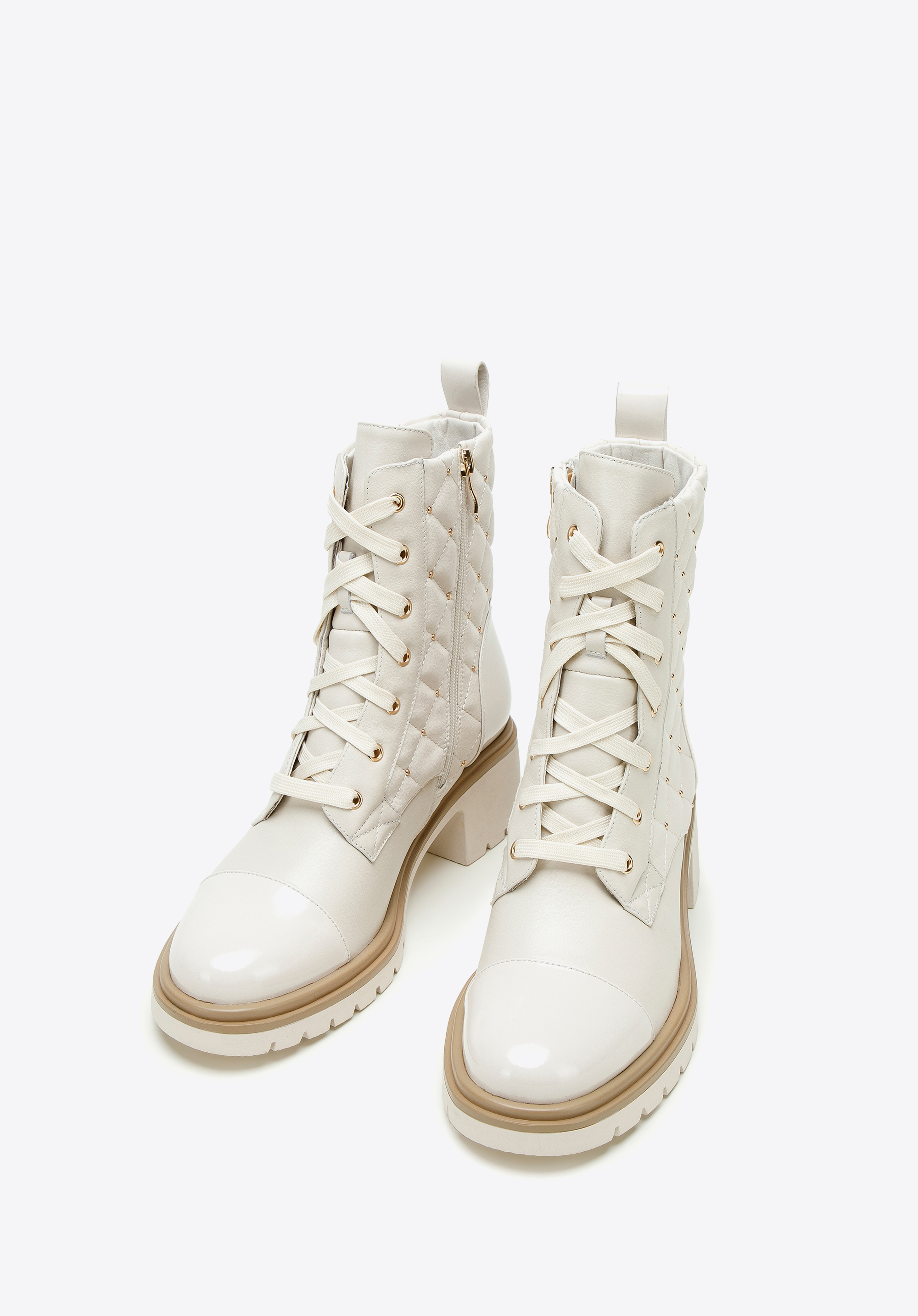 Damskie trapery skórzane z pikowaną cholewką