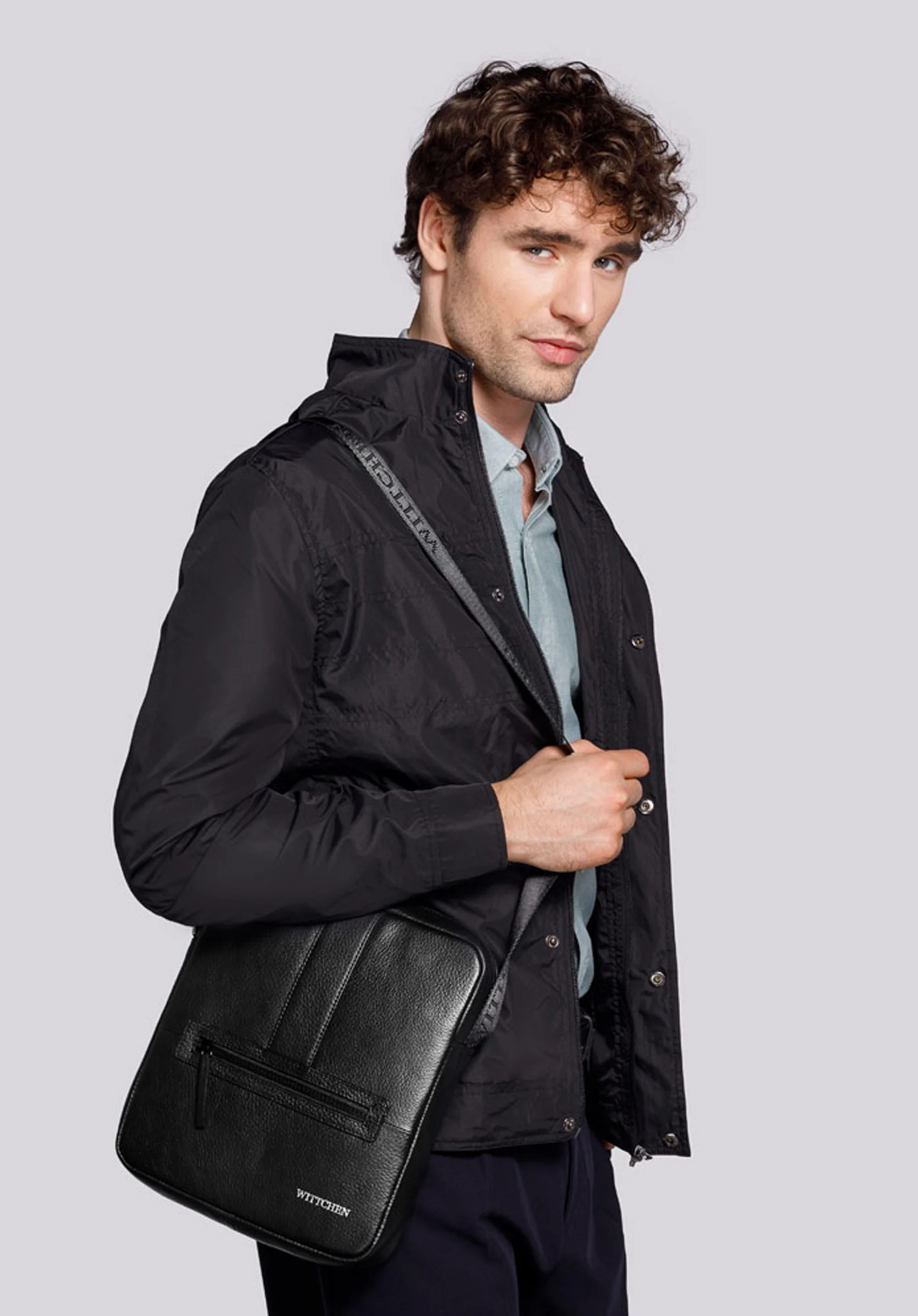 Męska listonoszka skórzana stębnowana mała