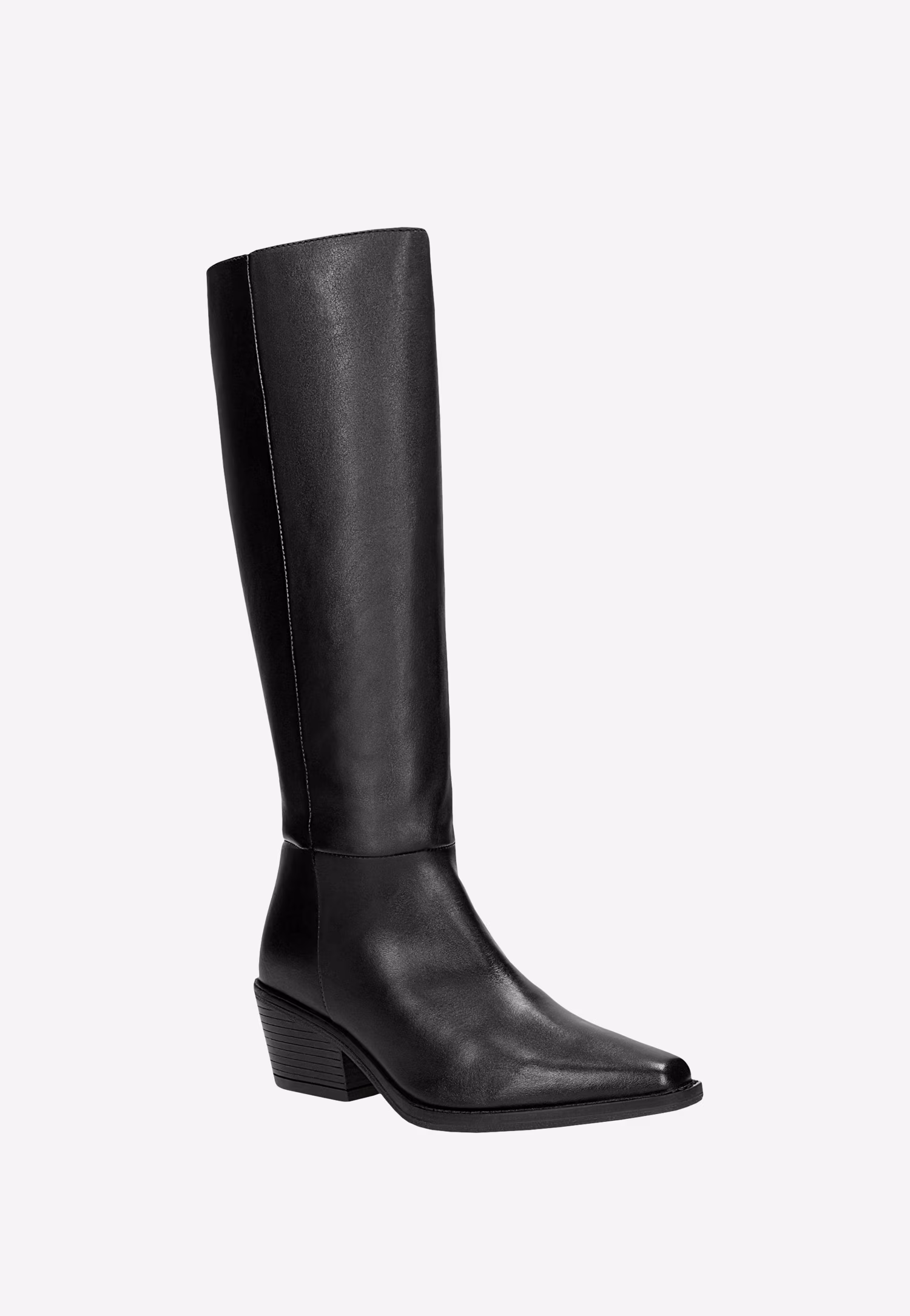 Czarne skórzane kozaki damskie na szerokim obcasie