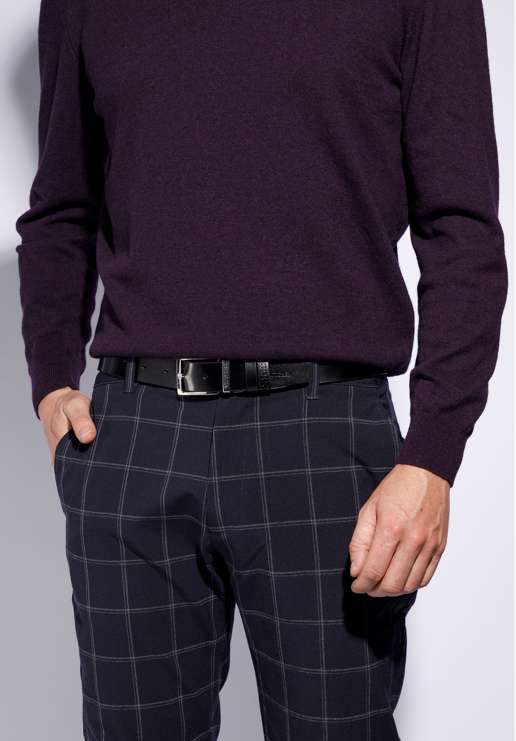 Męski pasek skórzany dwustronny z tłoczeniem w plecionkę