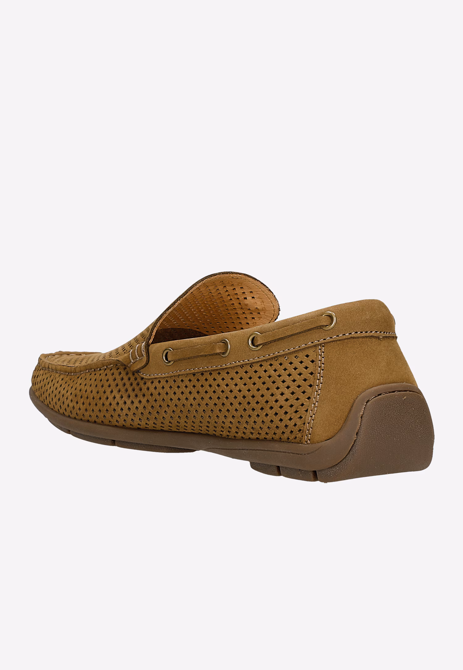 Brązowe ażurowe mokasyny męskie ze skóry licowej