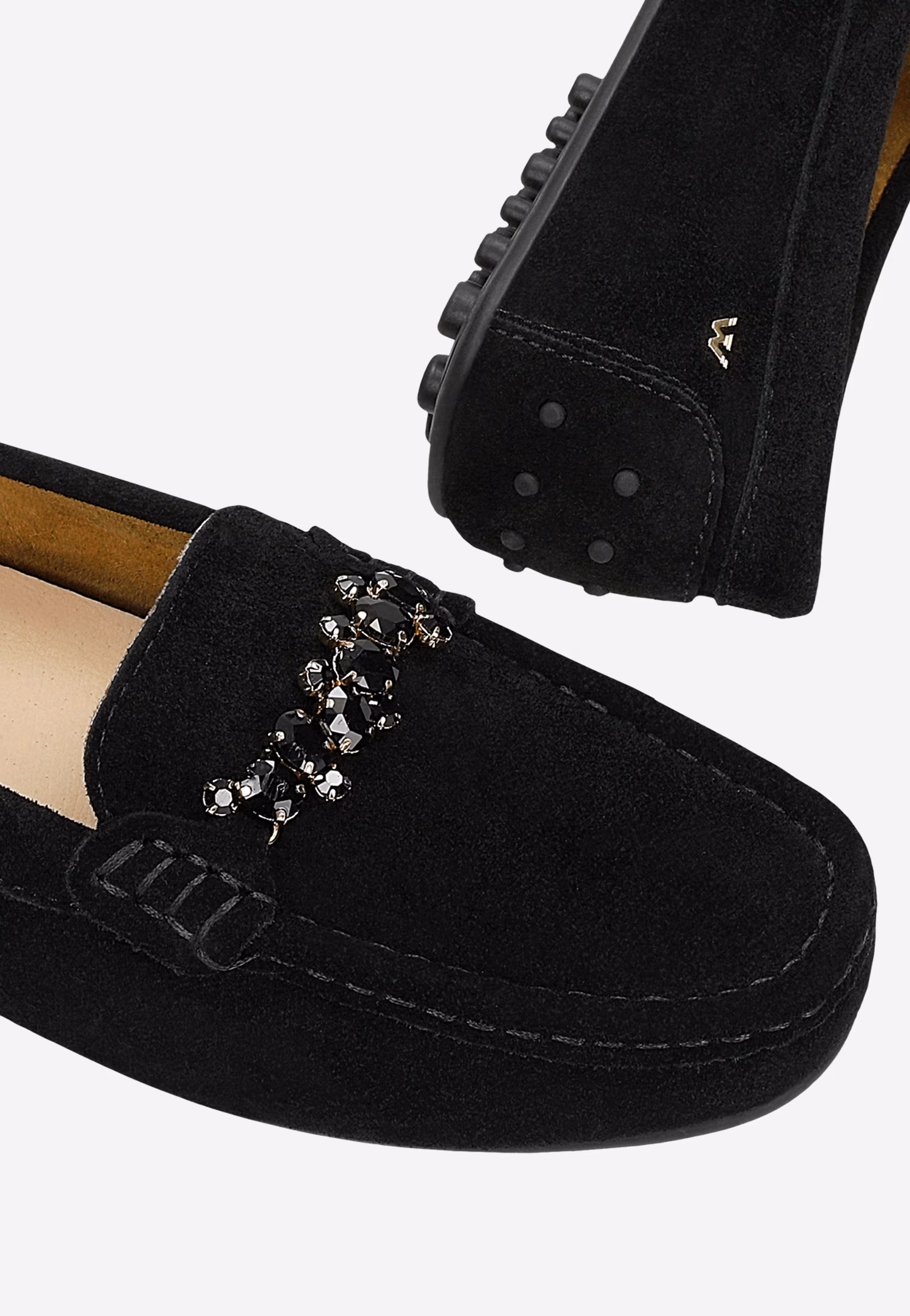Czarne mokasyny damskie z kryształową ozdobą