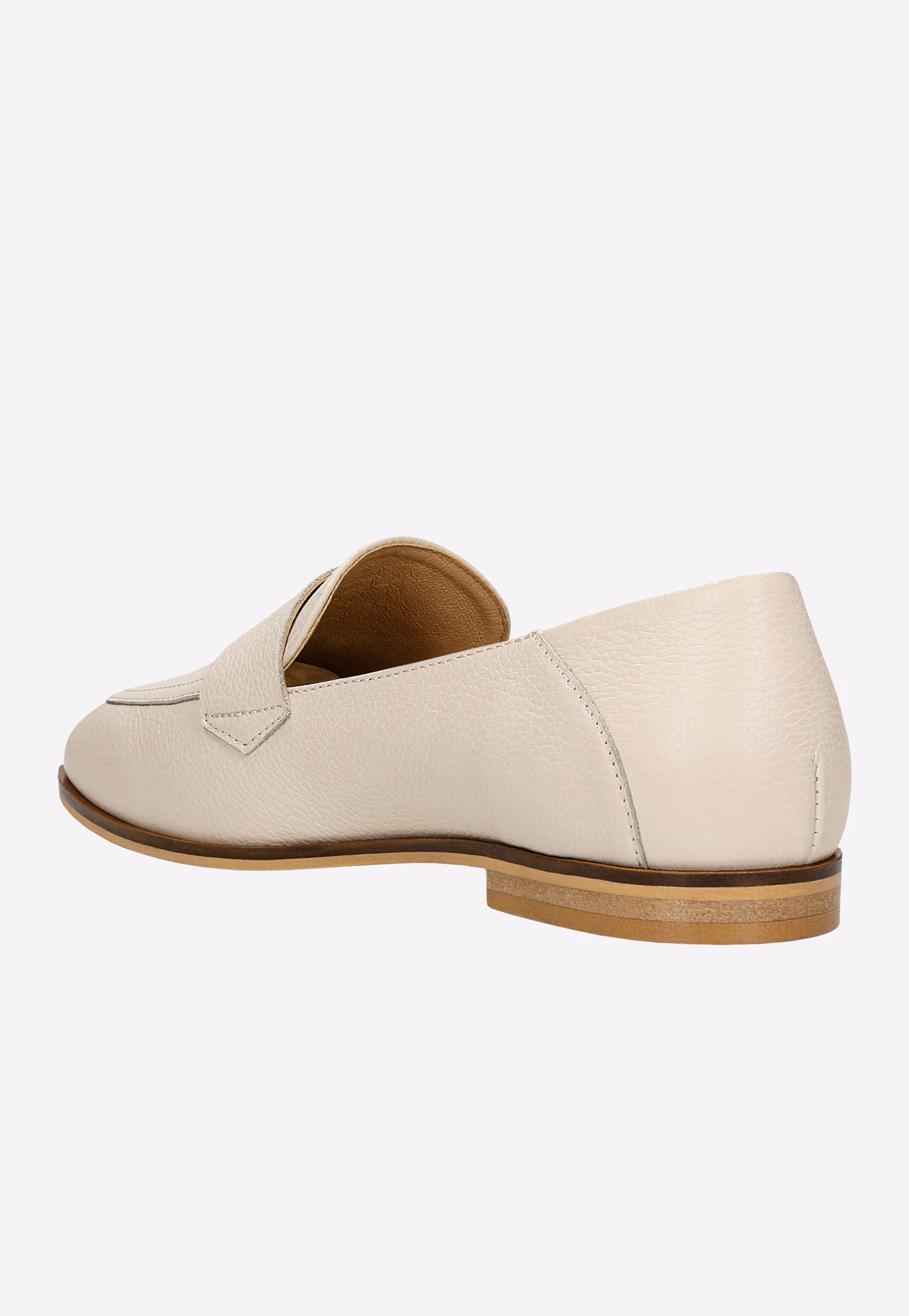 Beżowe mokasyny damskie na brązowej podeszwie