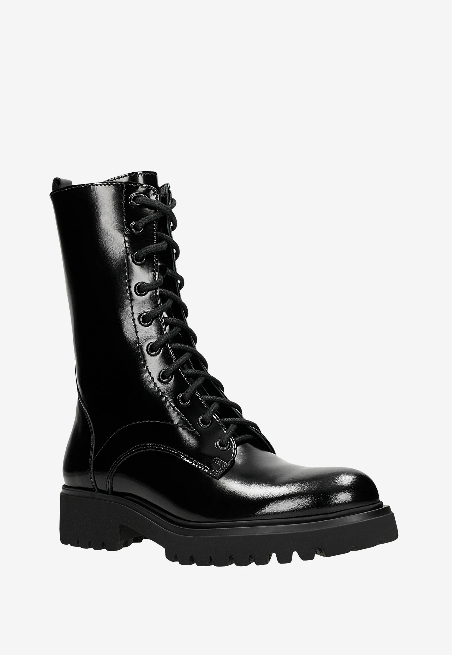 Wysokie lakierowane trzewiki damskie czarne