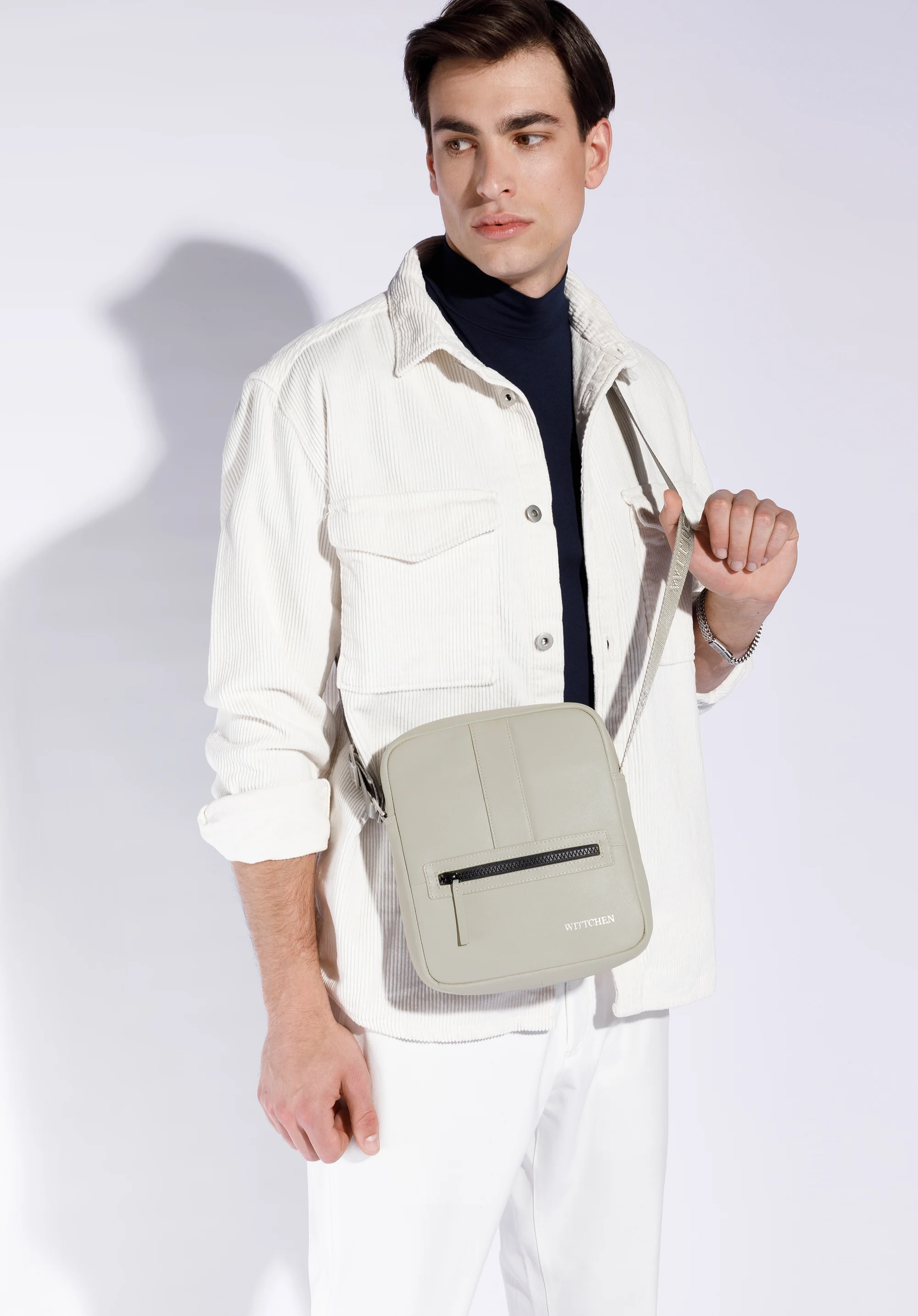 Męska listonoszka skórzana stębnowana mała