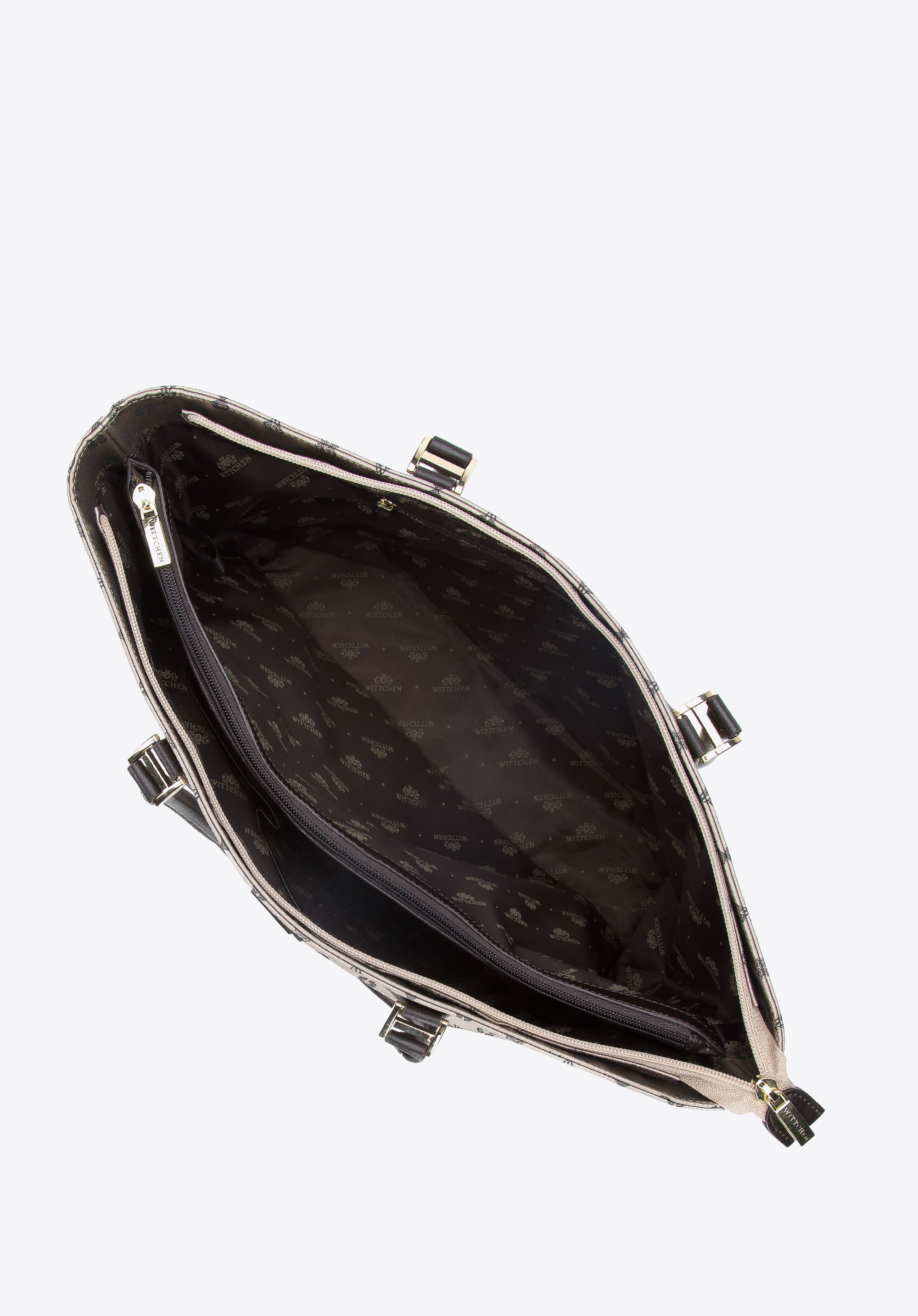 Torebka shopperka z żakardu z opaskami ze skóry